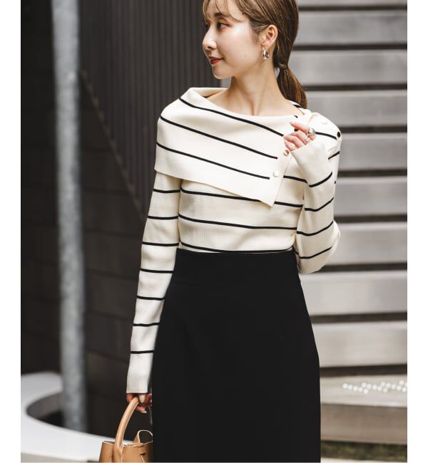 NOBLE「《WEB限定追加》ショルダーボタンタイトリブニット」|ニット・セーター|