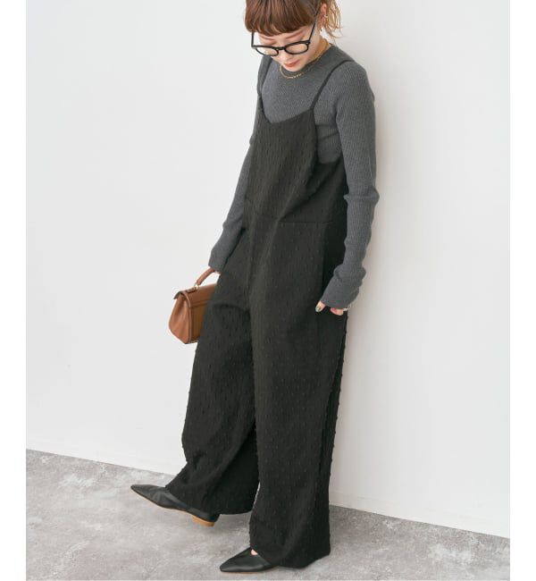 Spick and Span「《WEB限定》ドットジャガードサロペット」|オールインワン|ブラック