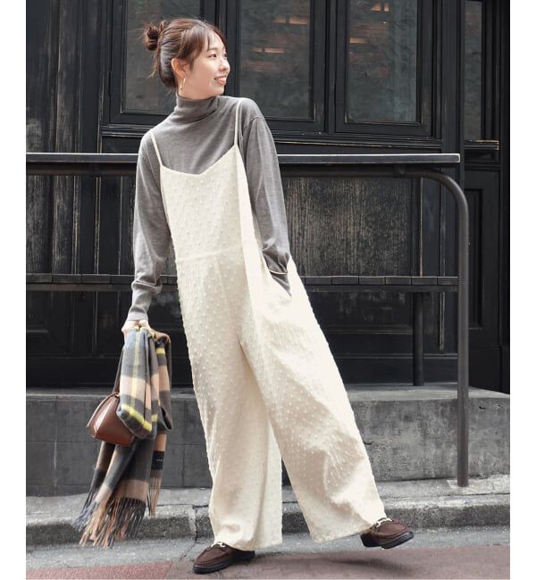 Spick and Span「《WEB限定》ドットジャガードサロペット」|オールインワン|ホワイト