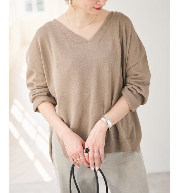 Spick and Span「《予約》ペーパーヤーンVネックルーズプルオーバー」|ニット・セーター|ブラウン D