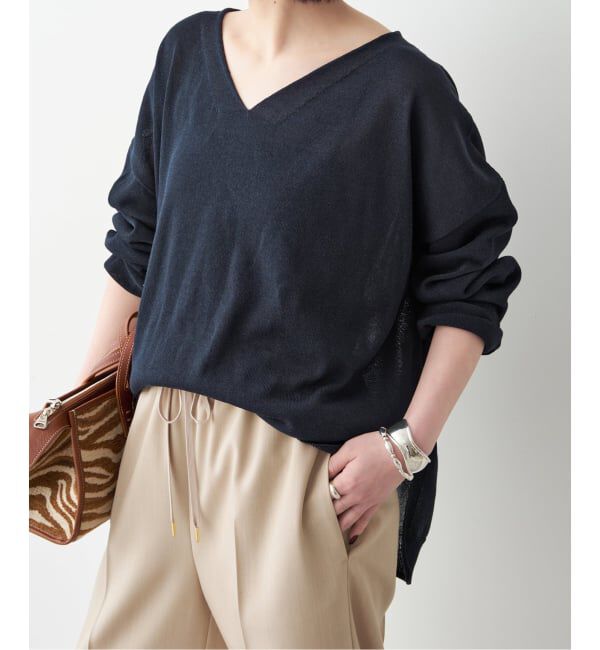 Spick and Span「《予約》ペーパーヤーンVネックルーズプルオーバー」|ニット・セーター|ネイビー