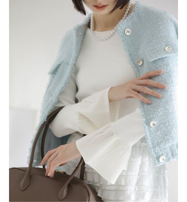  「【洗える】フリルスリーブニット」|ニット・セーター|