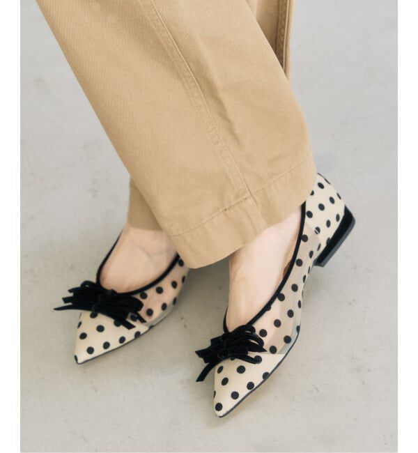  「《追加予約》ポインテッドチュールメニーリボンフラット」|その他|ベージュ