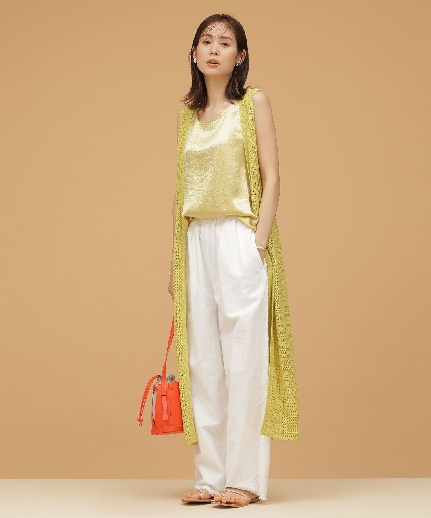 nano･universe「LB.03/ラッセル編みニットベスト サテンタンク」|ニット・セーター|イエロー