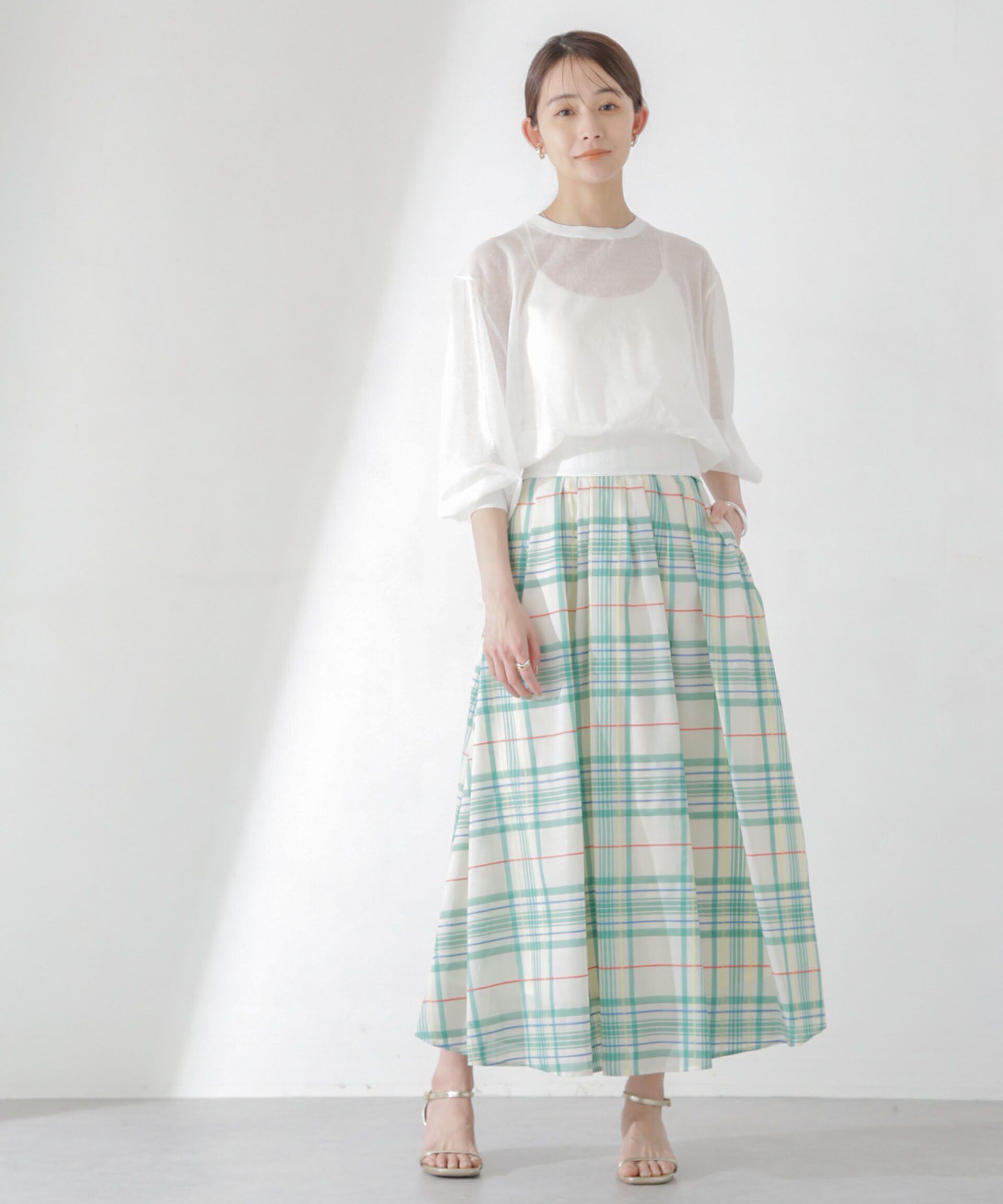 nano･universe「シアーチェックランダムタックスカート」|スカート|