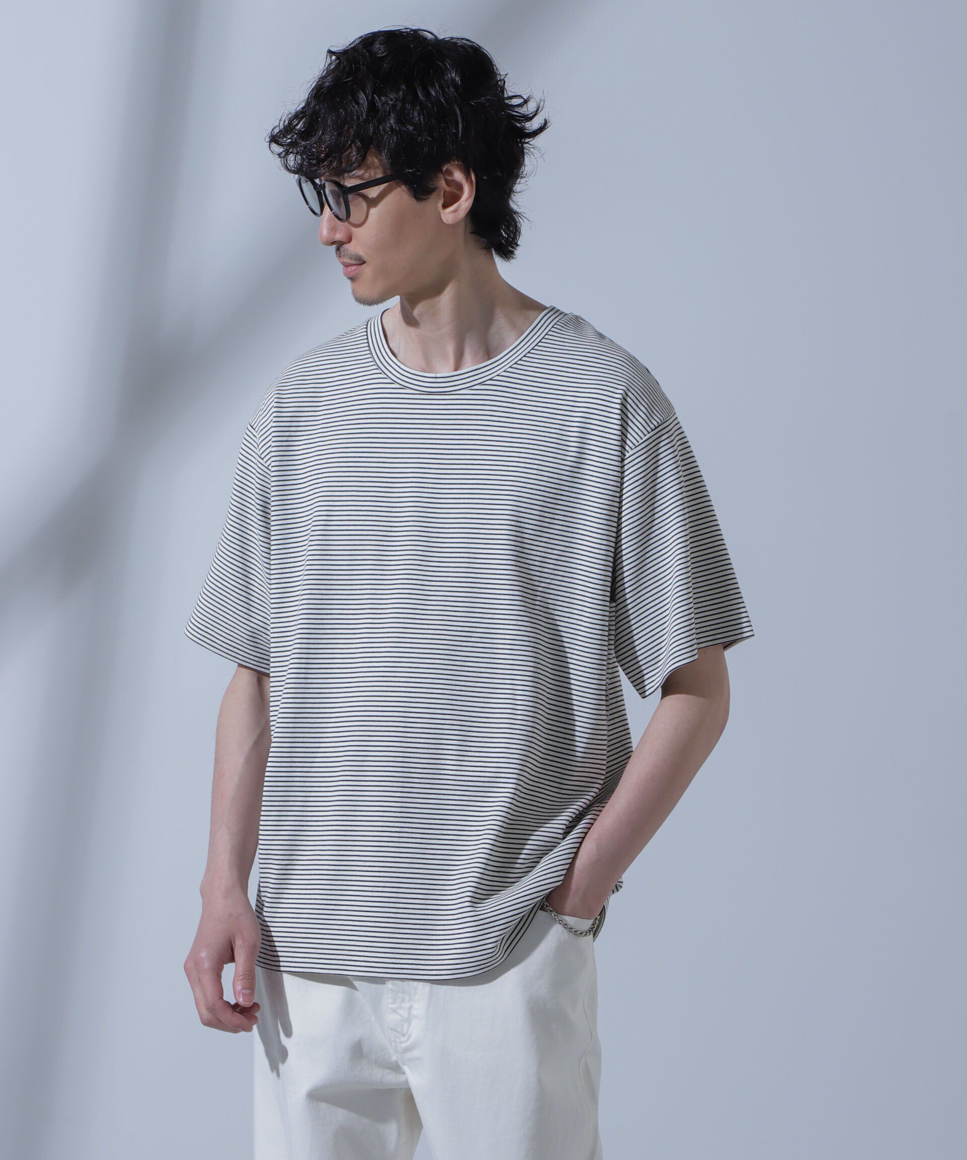 nano･universe「Anti Soaked(R)  汗染み防止 ピンボーダークルーネックTシャツ」|Tシャツ・カットソー|