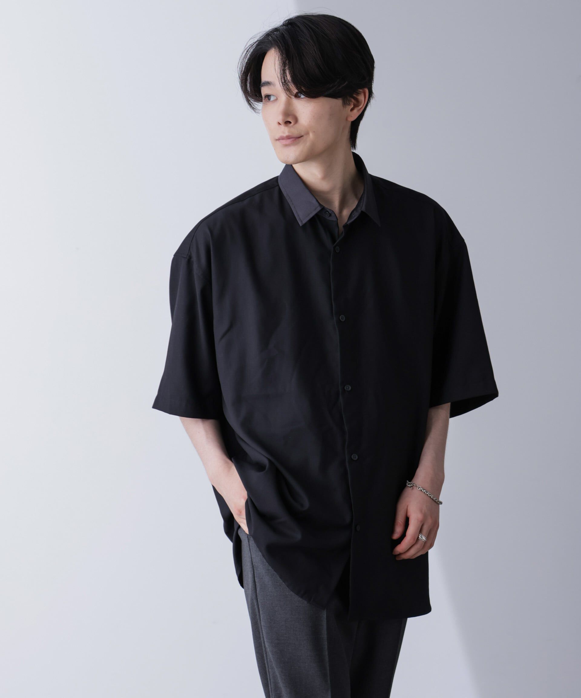 nano･universe「バイカラードレープシャツ 半袖」|シャツ・ブラウス|