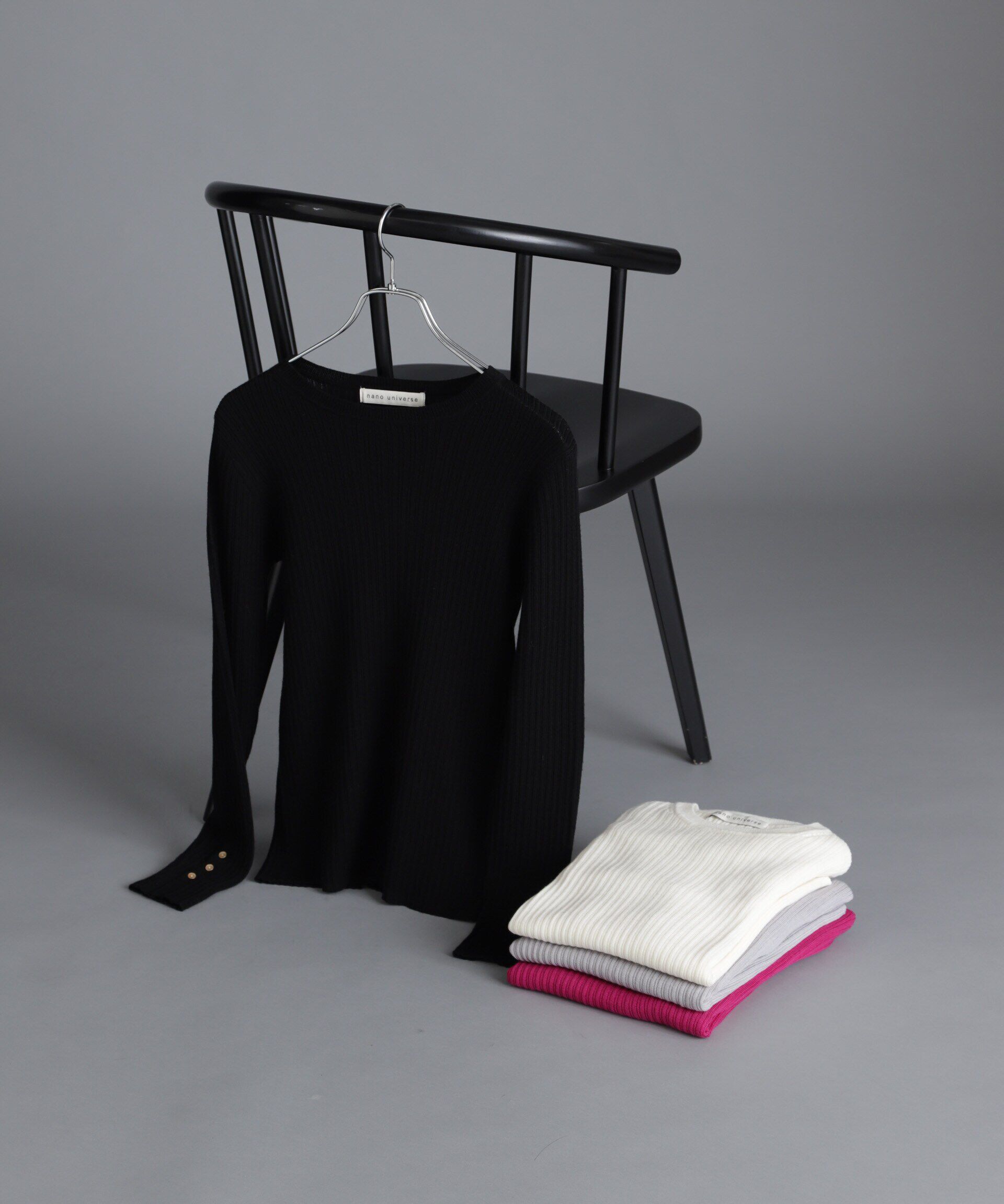 nano･universe「毛玉レスニットクルーネックリブプルオーバー」|ニット・セーター|ブラック