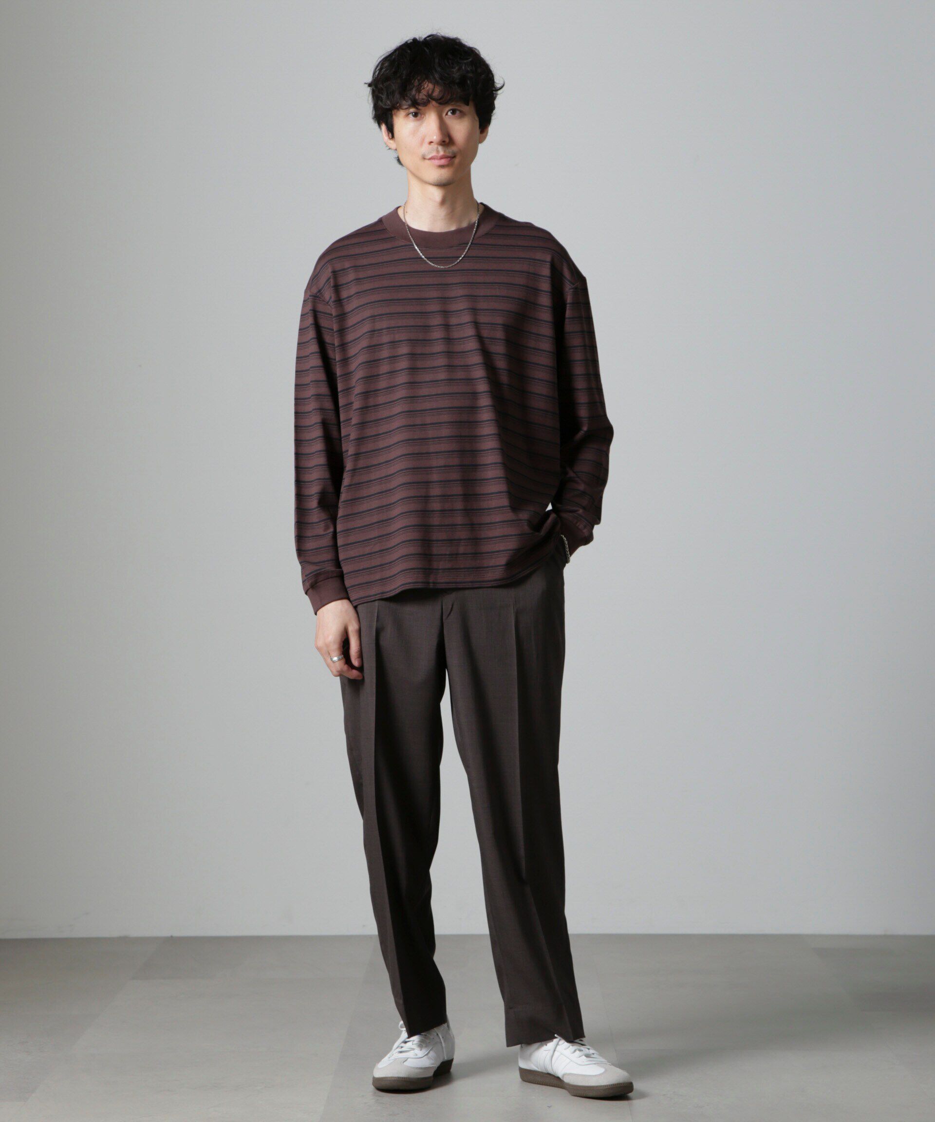 nano･universe「Anti Soaked(R)  ランダムボーダークルーネックTシャツ 長袖」|Tシャツ・カットソー|