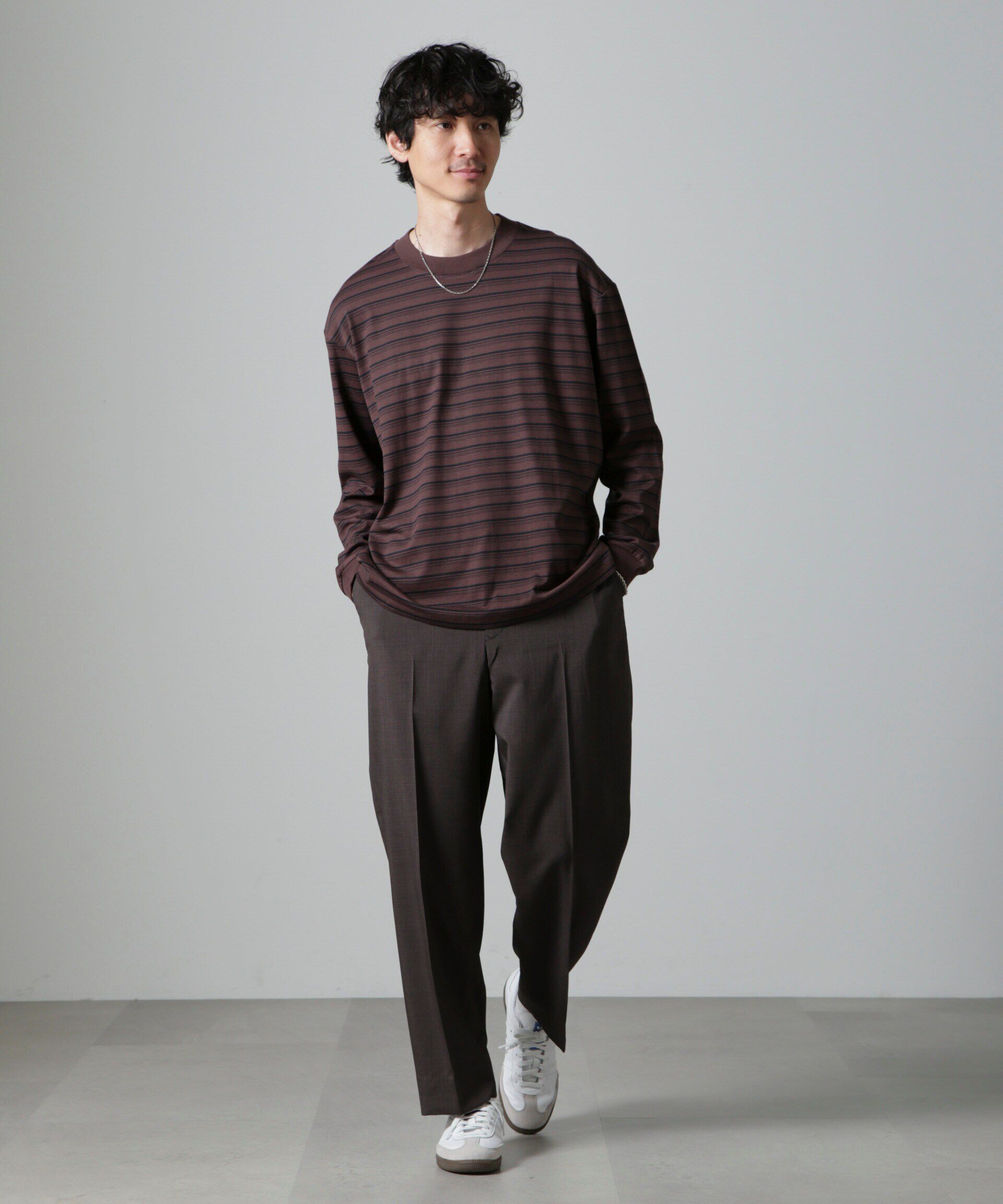 nano･universe「Anti Soaked(R)  ランダムボーダークルーネックTシャツ 長袖」|Tシャツ・カットソー|