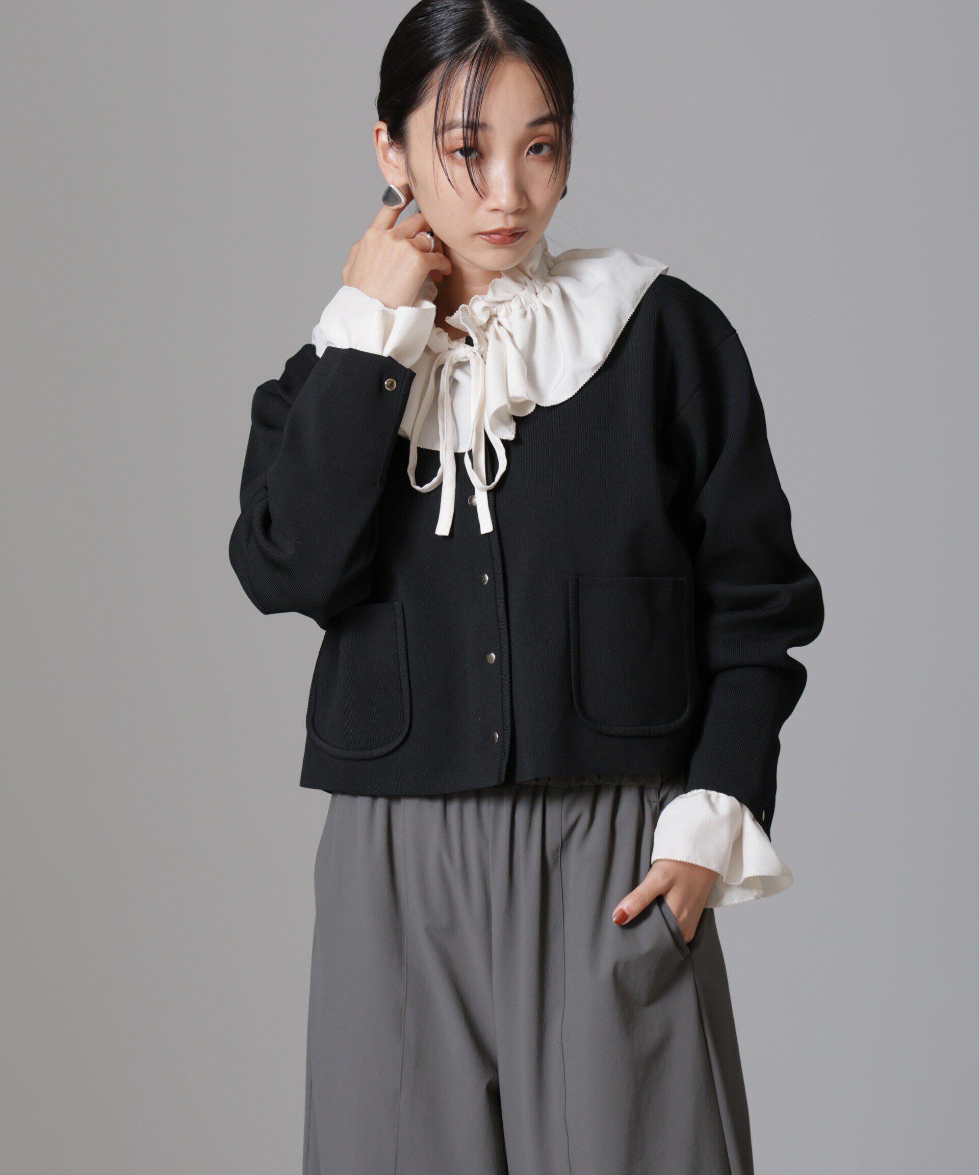 nano･universe「ノーカラーニットジャケット (セットアップ可)」|ニット・セーター|