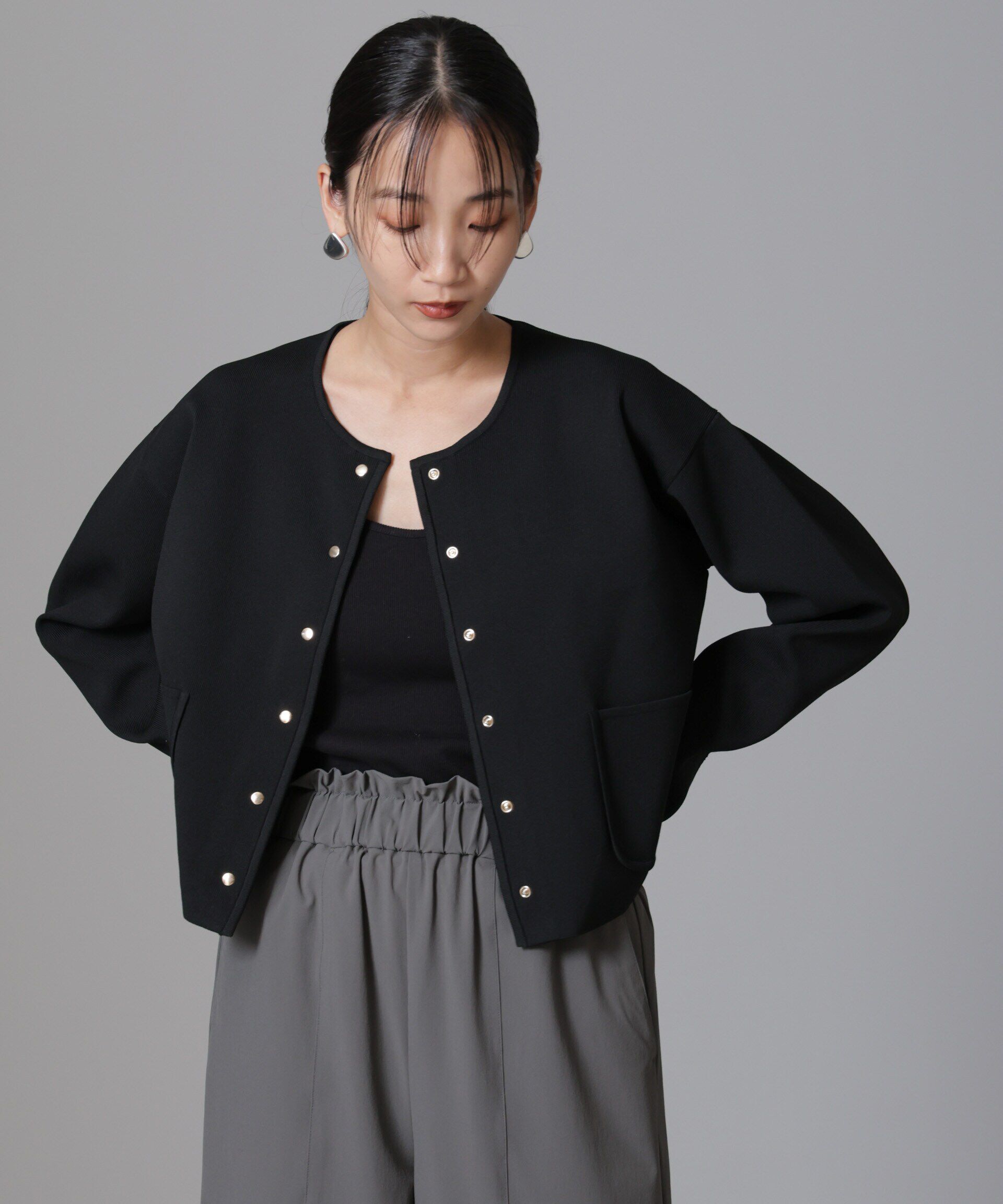 nano･universe「ノーカラーニットジャケット (セットアップ可)」|ニット・セーター|