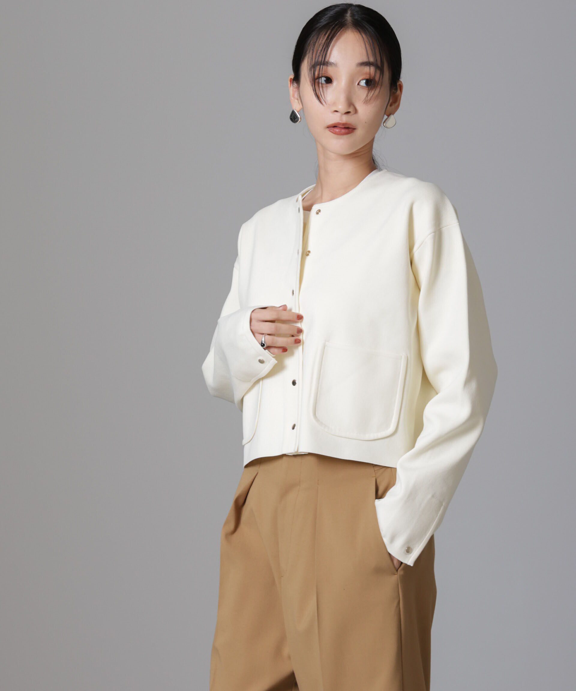 nano･universe「ノーカラーニットジャケット (セットアップ可)」|ニット・セーター|