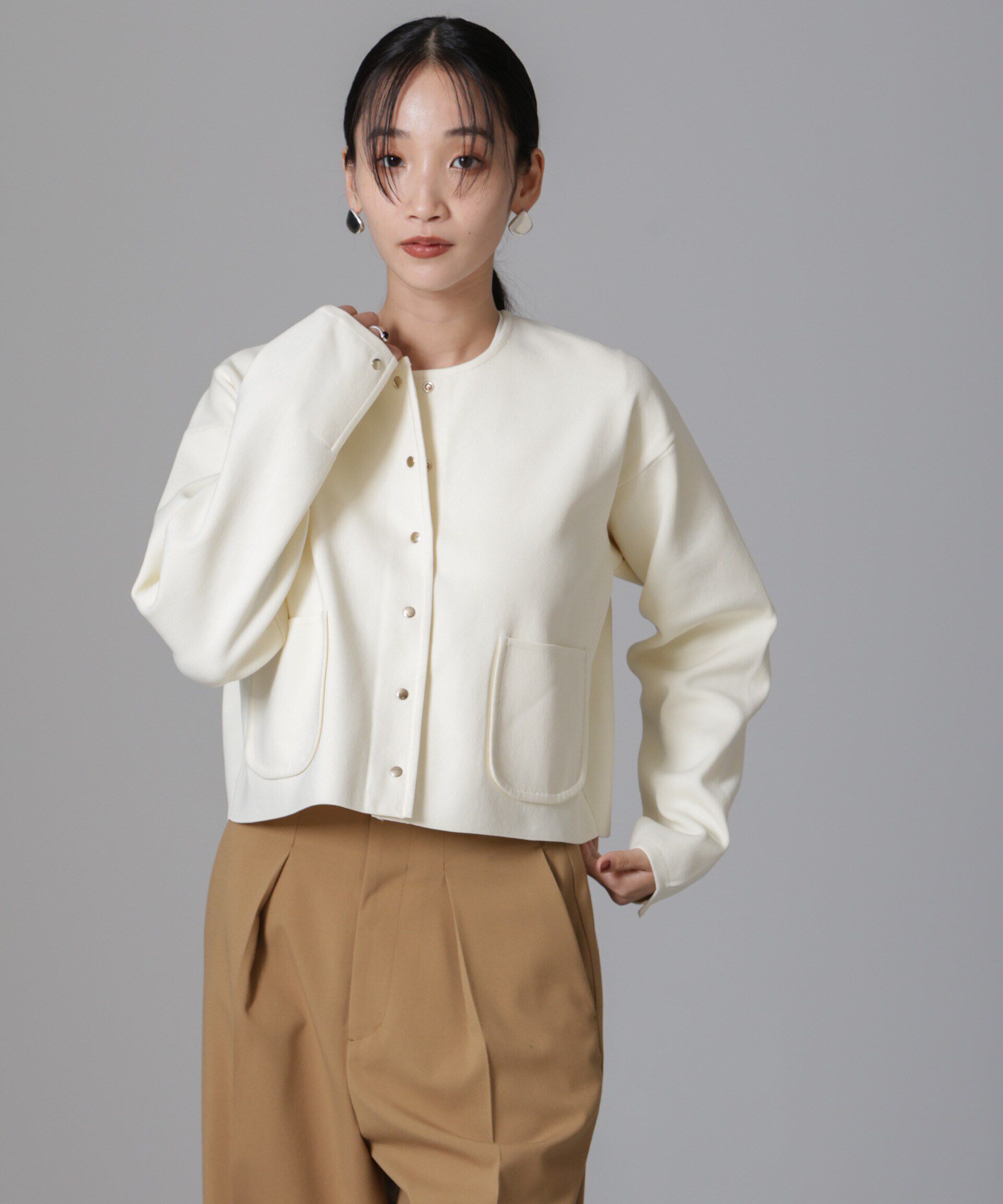 nano･universe「ノーカラーニットジャケット (セットアップ可)」|ニット・セーター|