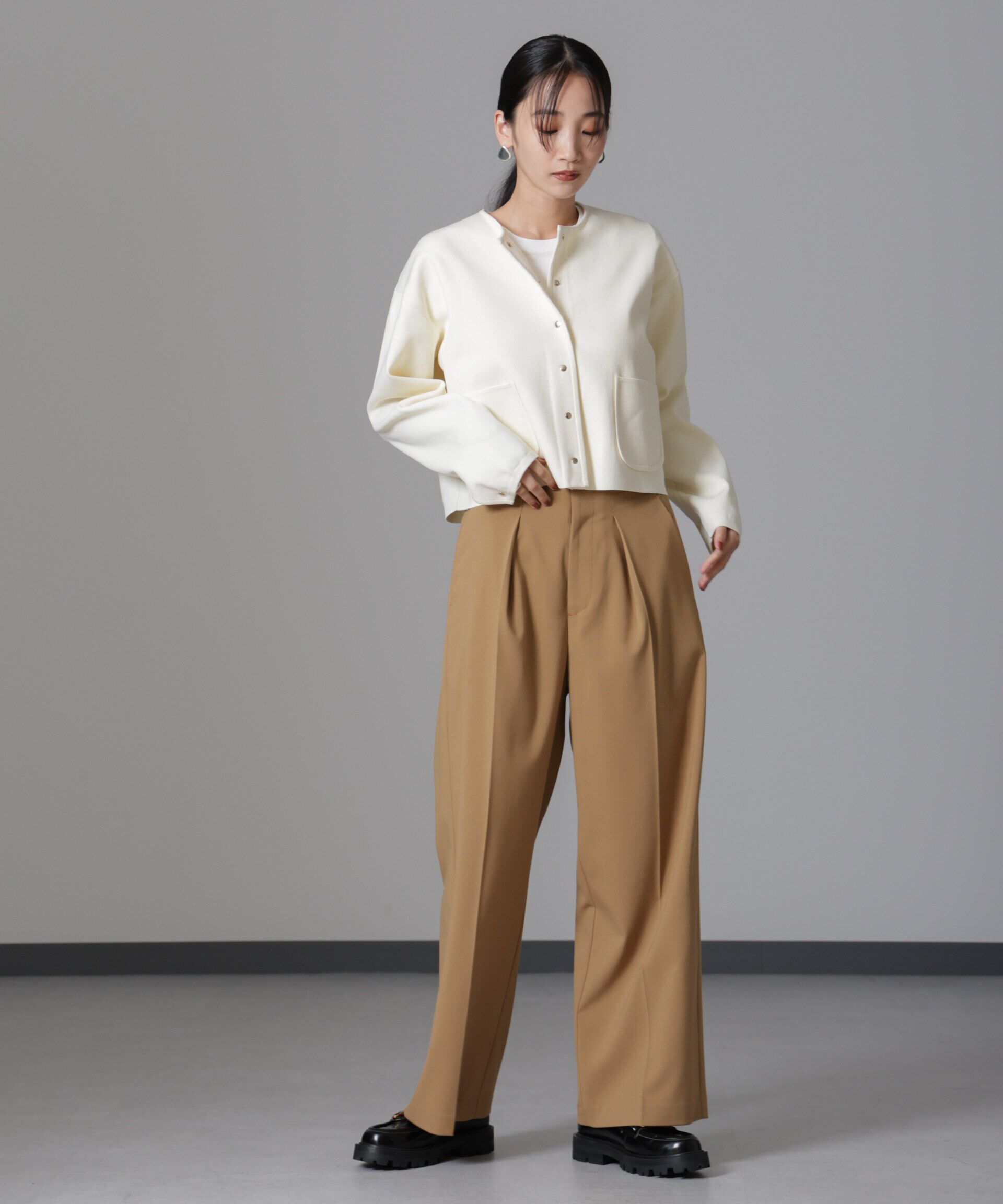 nano･universe「ノーカラーニットジャケット (セットアップ可)」|ニット・セーター|