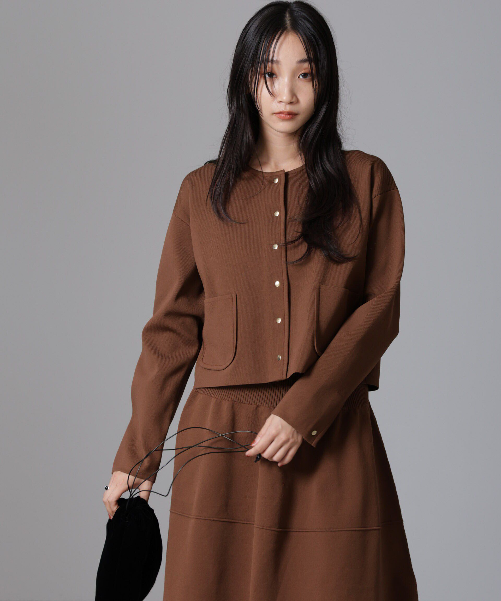 nano･universe「ノーカラーニットジャケット (セットアップ可)」|ニット・セーター|