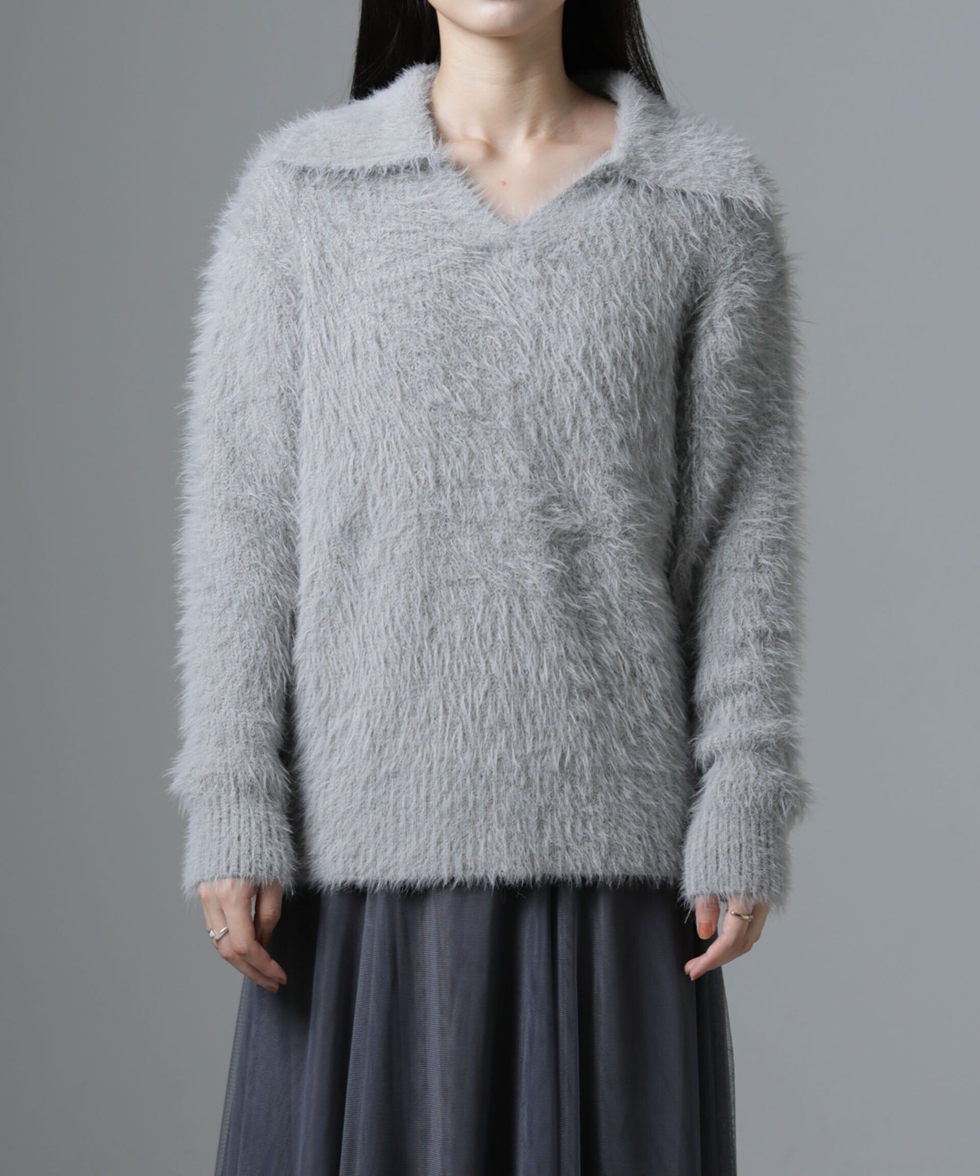 nano･universe「衿付きヘアリーニットプルオーバー」|ニット・セーター|