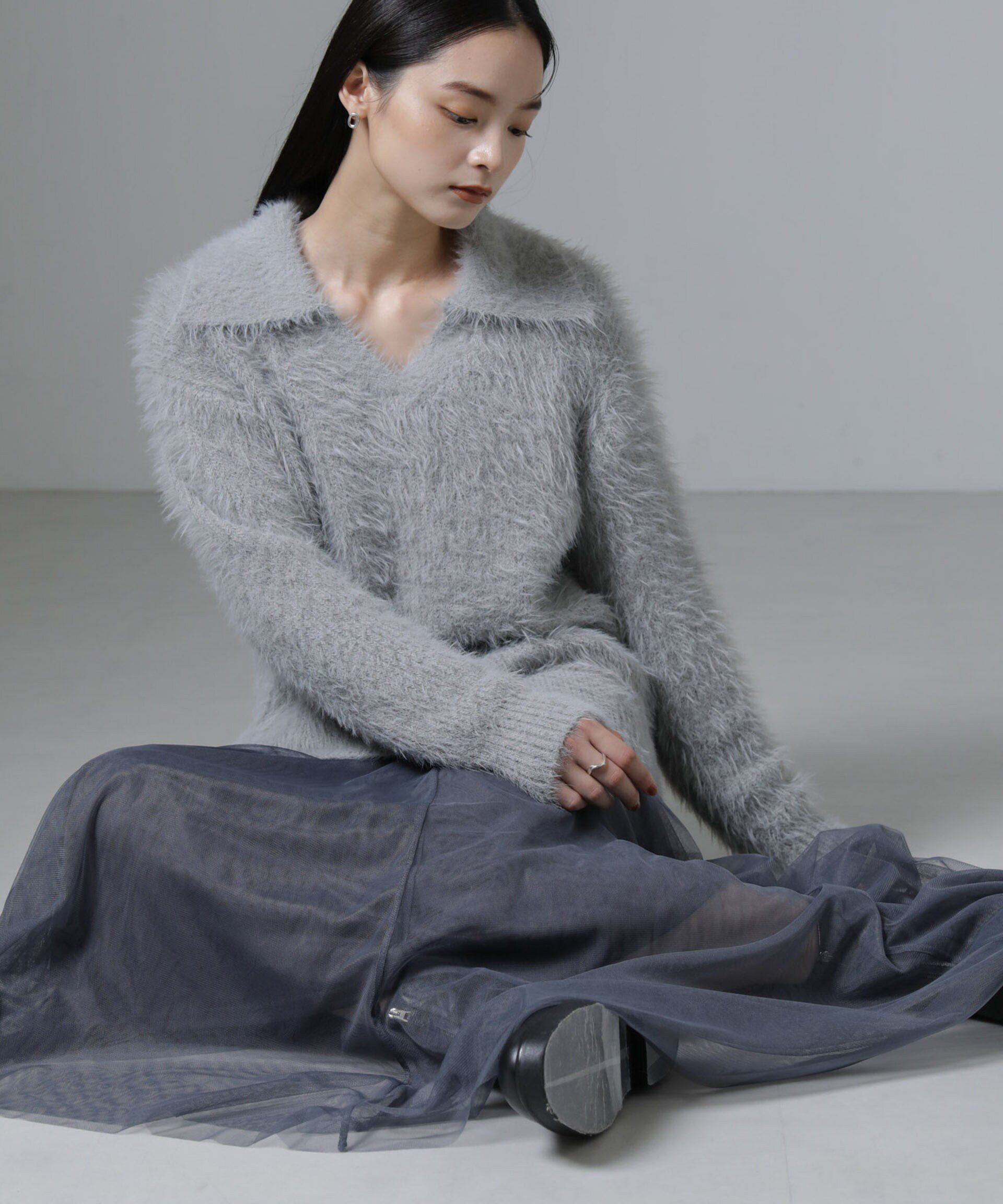 nano･universe「衿付きヘアリーニットプルオーバー」|ニット・セーター|