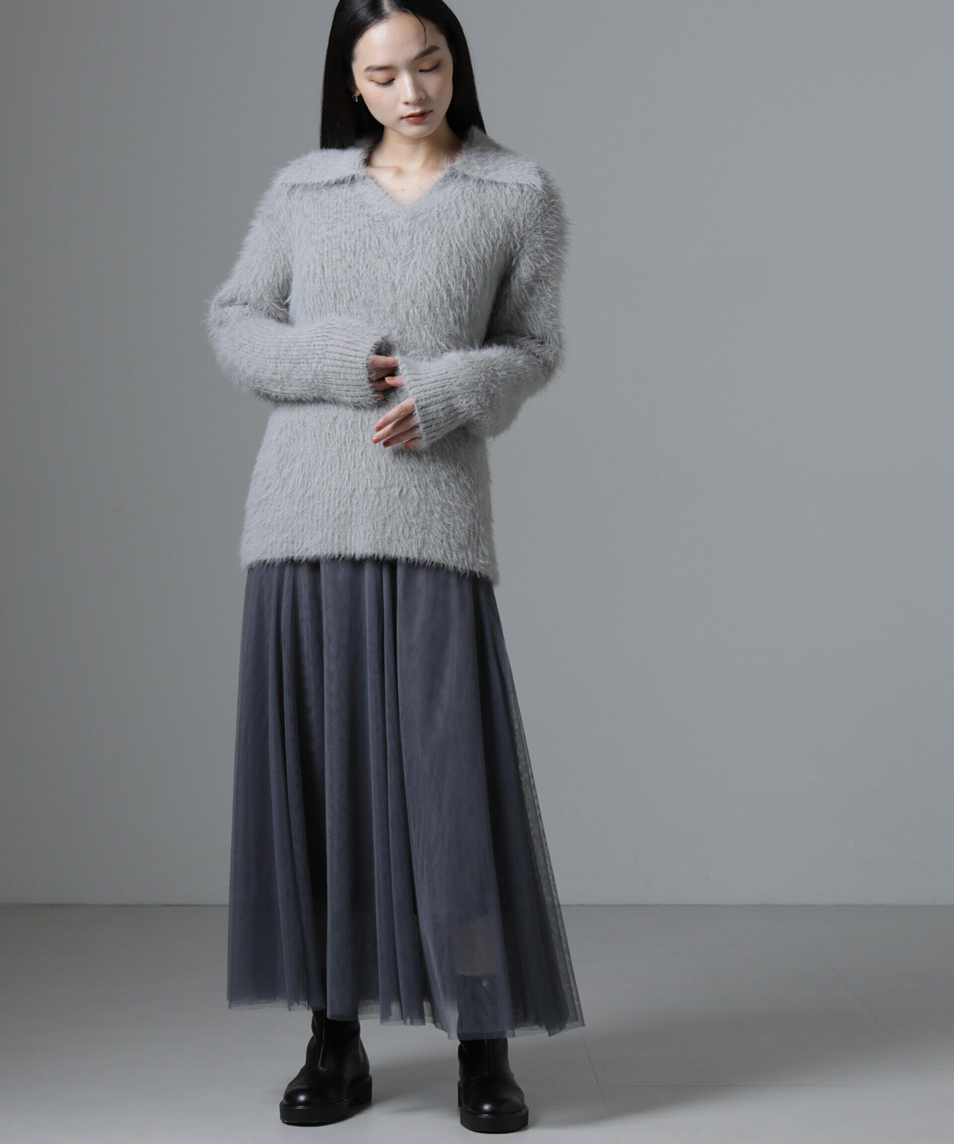 nano･universe「衿付きヘアリーニットプルオーバー」|ニット・セーター|