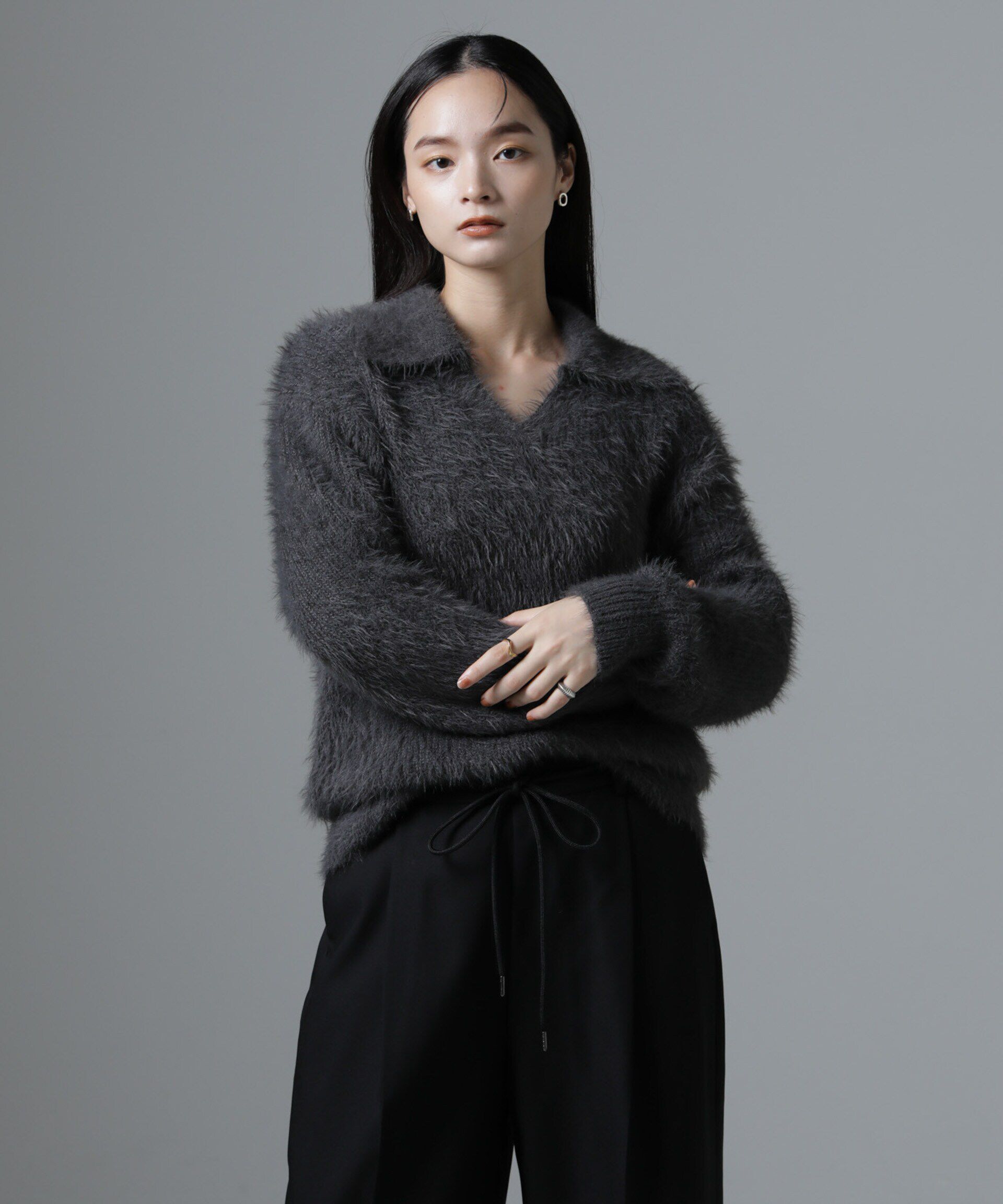 nano･universe「衿付きヘアリーニットプルオーバー」|ニット・セーター|