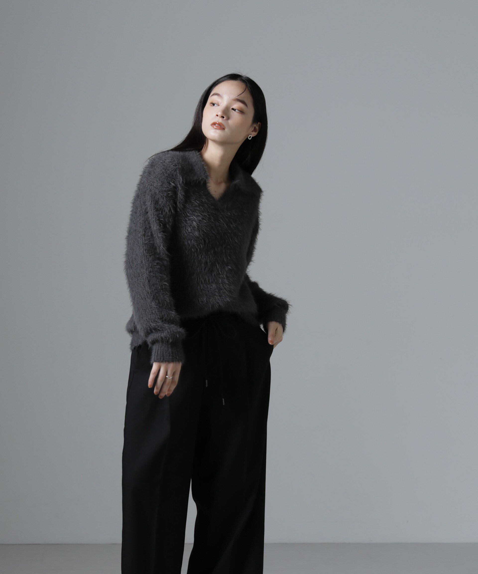 nano･universe「衿付きヘアリーニットプルオーバー」|ニット・セーター|