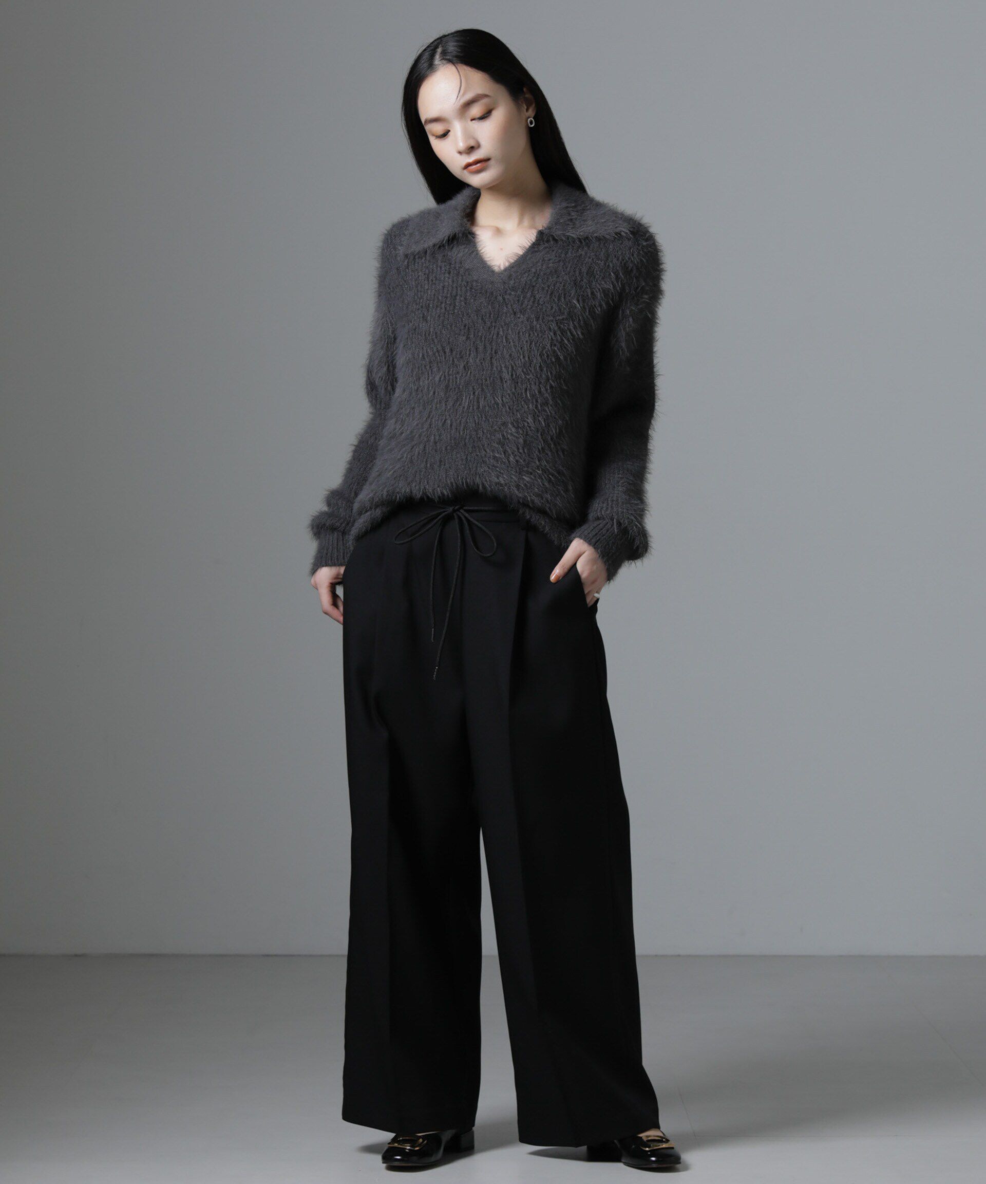 nano･universe「衿付きヘアリーニットプルオーバー」|ニット・セーター|