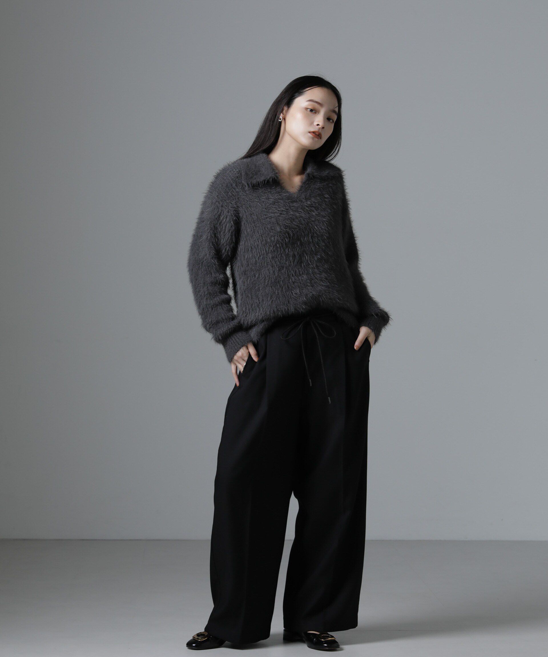 nano･universe「衿付きヘアリーニットプルオーバー」|ニット・セーター|