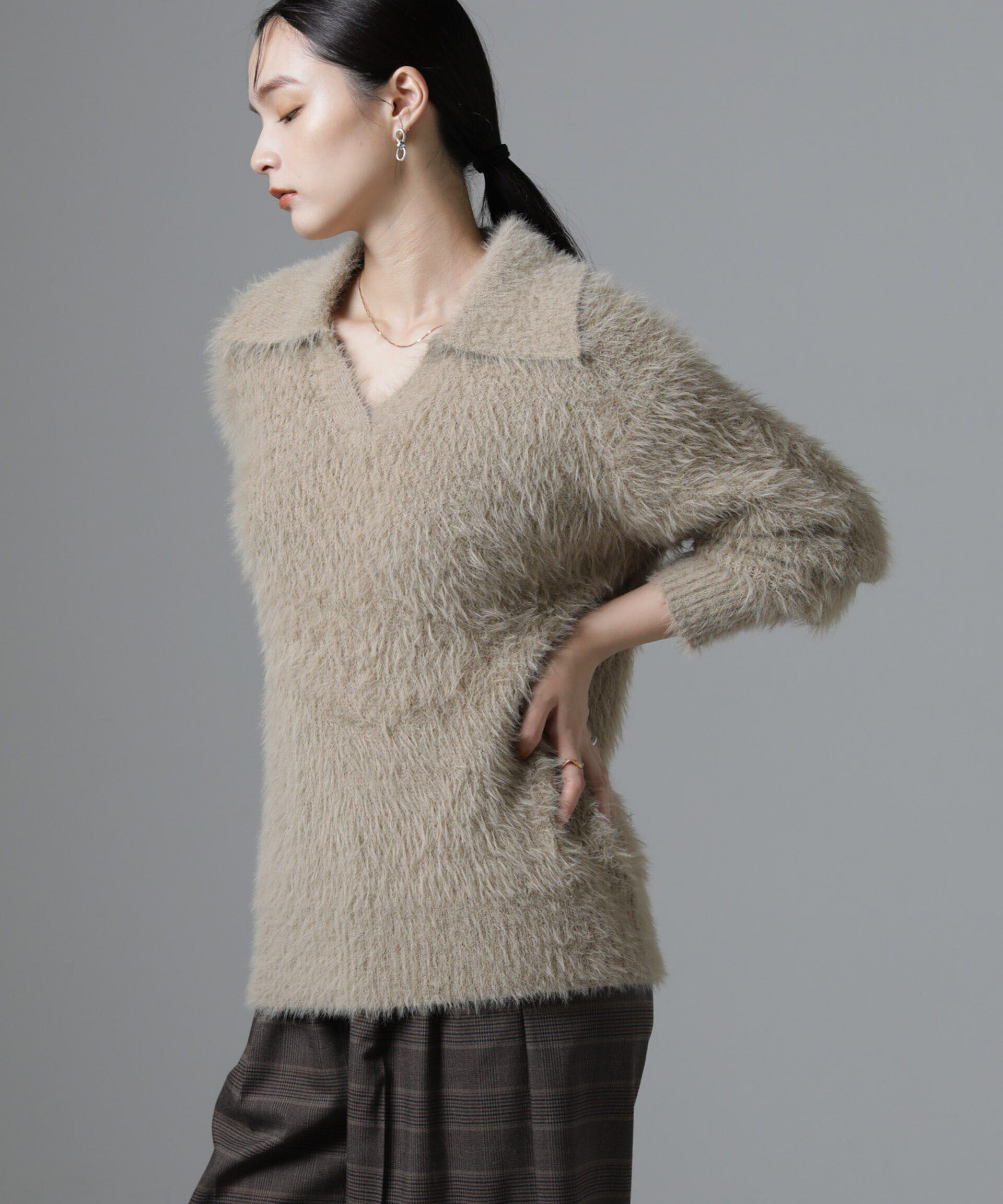nano･universe「衿付きヘアリーニットプルオーバー」|ニット・セーター|