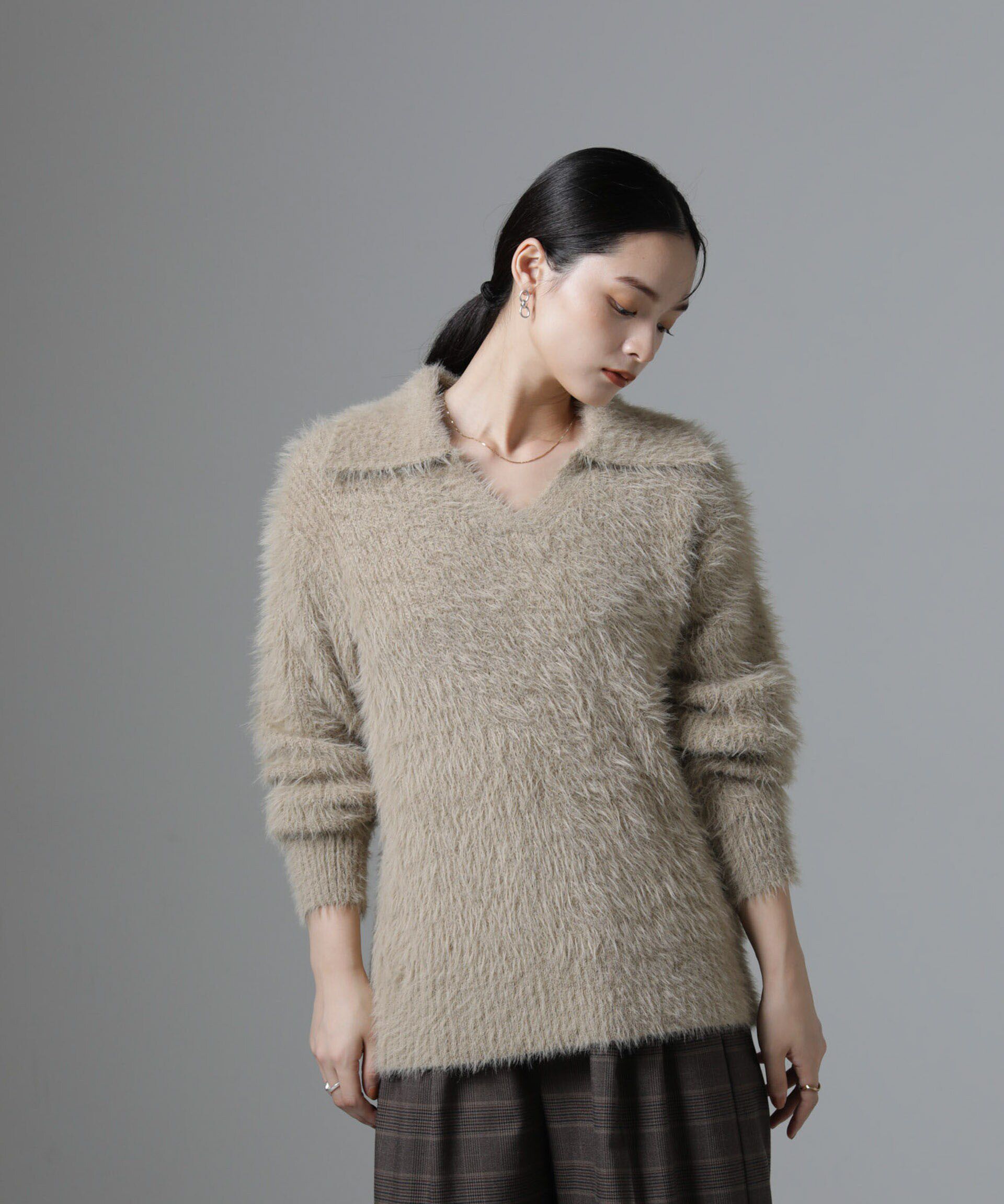 nano･universe「衿付きヘアリーニットプルオーバー」|ニット・セーター|
