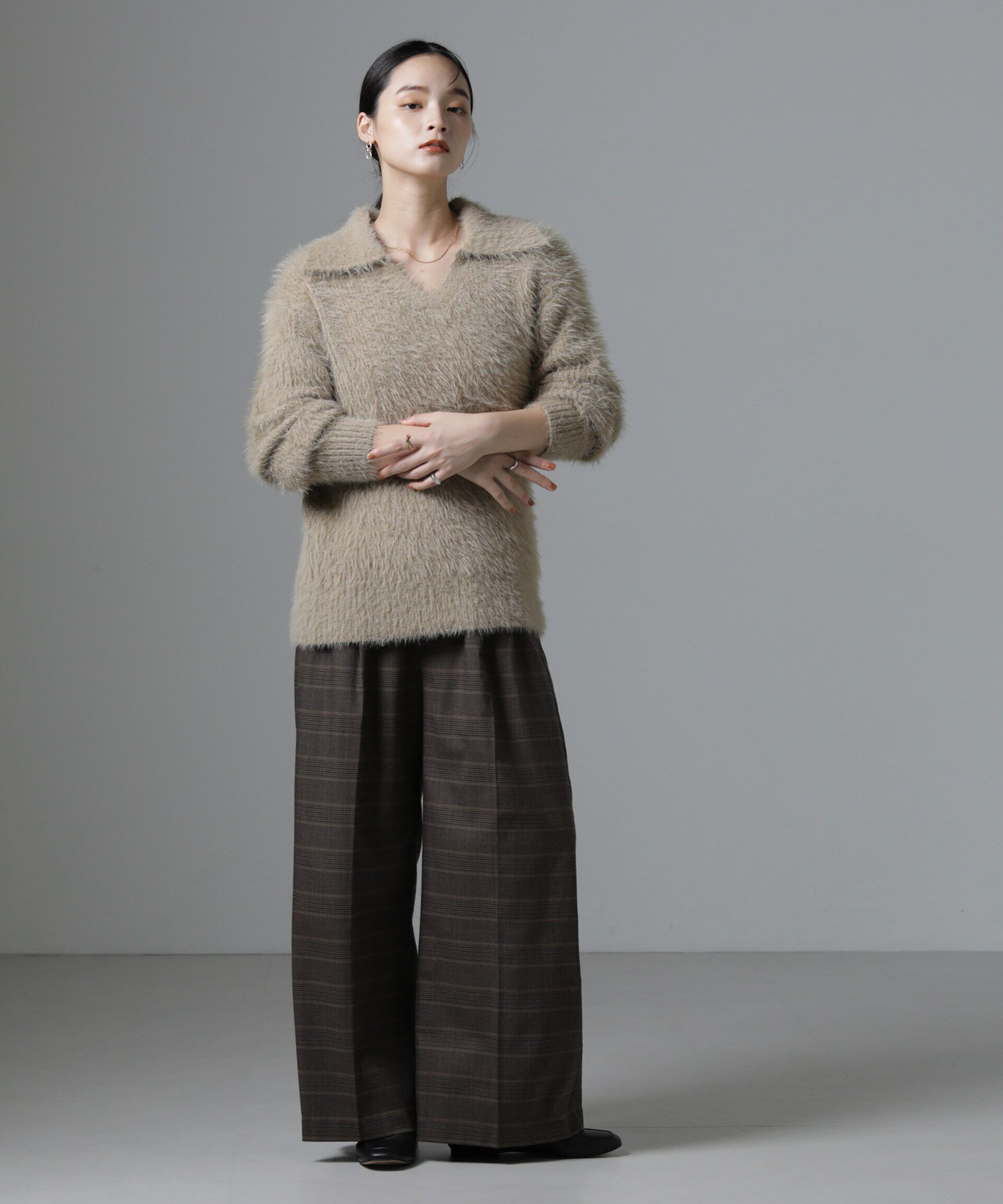 nano･universe「衿付きヘアリーニットプルオーバー」|ニット・セーター|