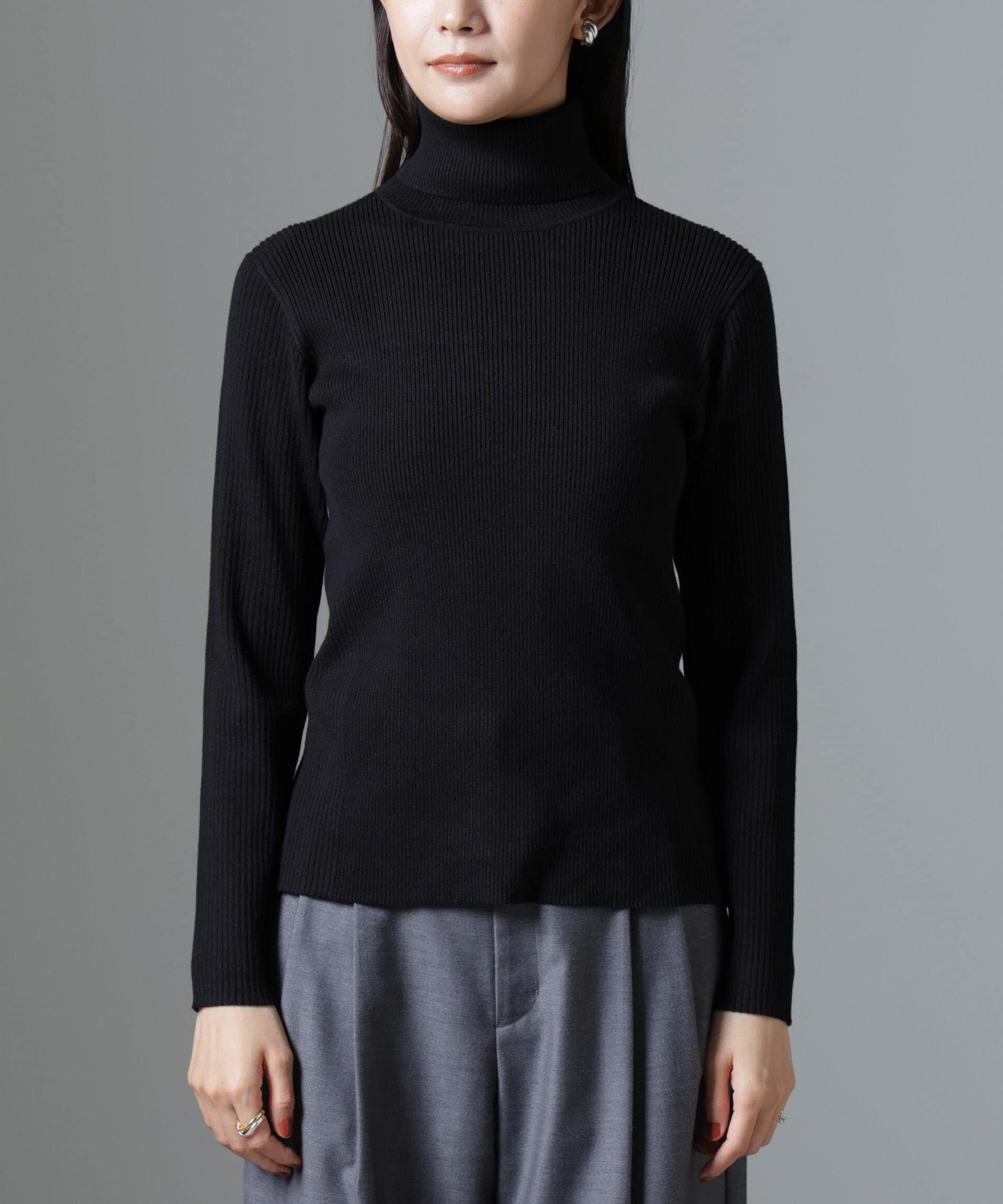 nano･universe「椿オイル加工リブタートルニット」|ニット・セーター|