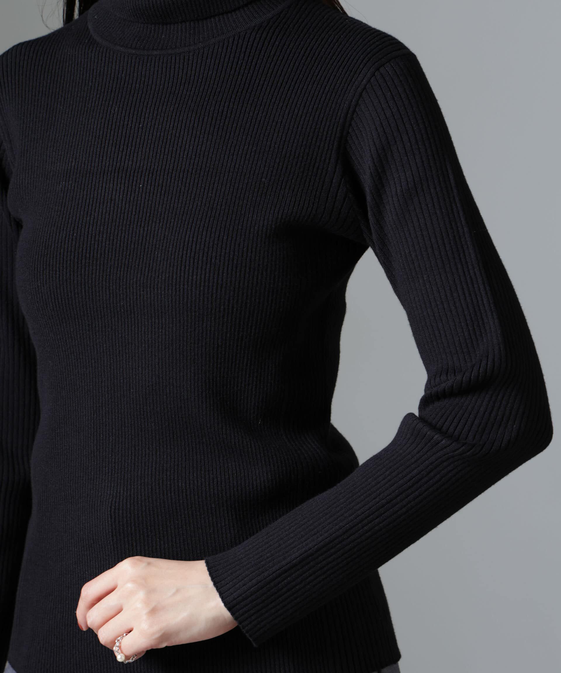 nano･universe「椿オイル加工リブタートルニット」|ニット・セーター|