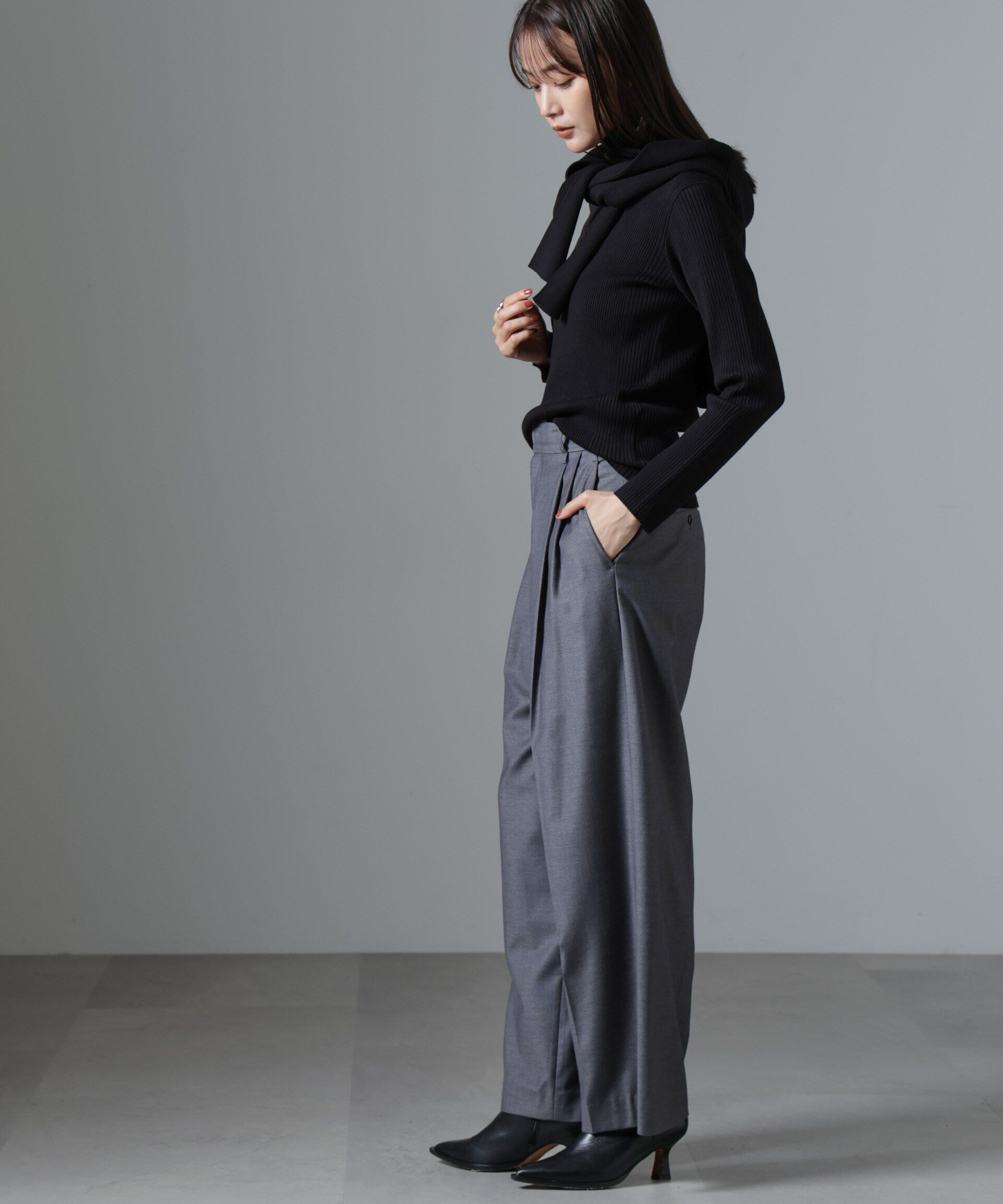 nano･universe「椿オイル加工リブタートルニット」|ニット・セーター|