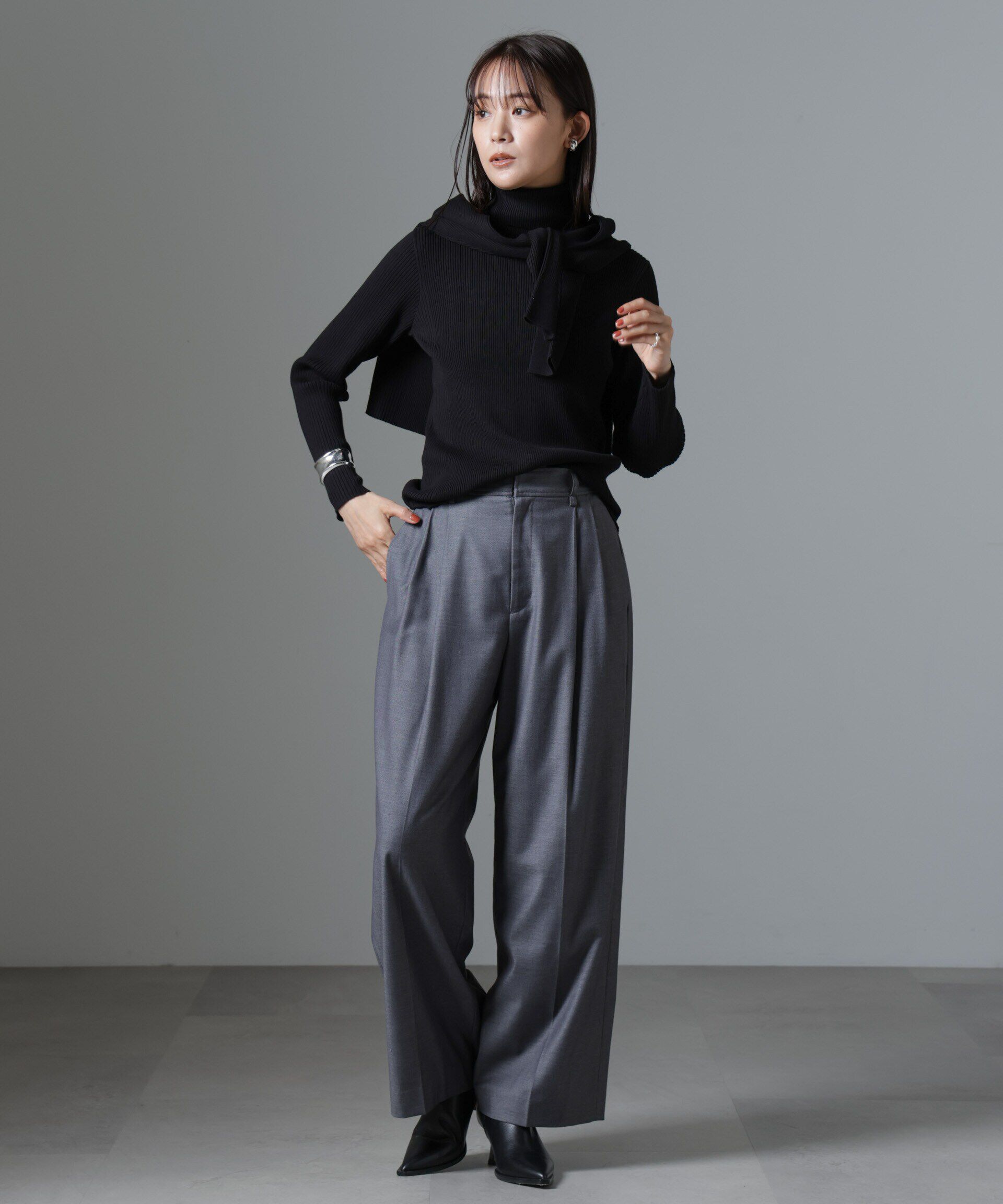 nano･universe「椿オイル加工リブタートルニット」|ニット・セーター|