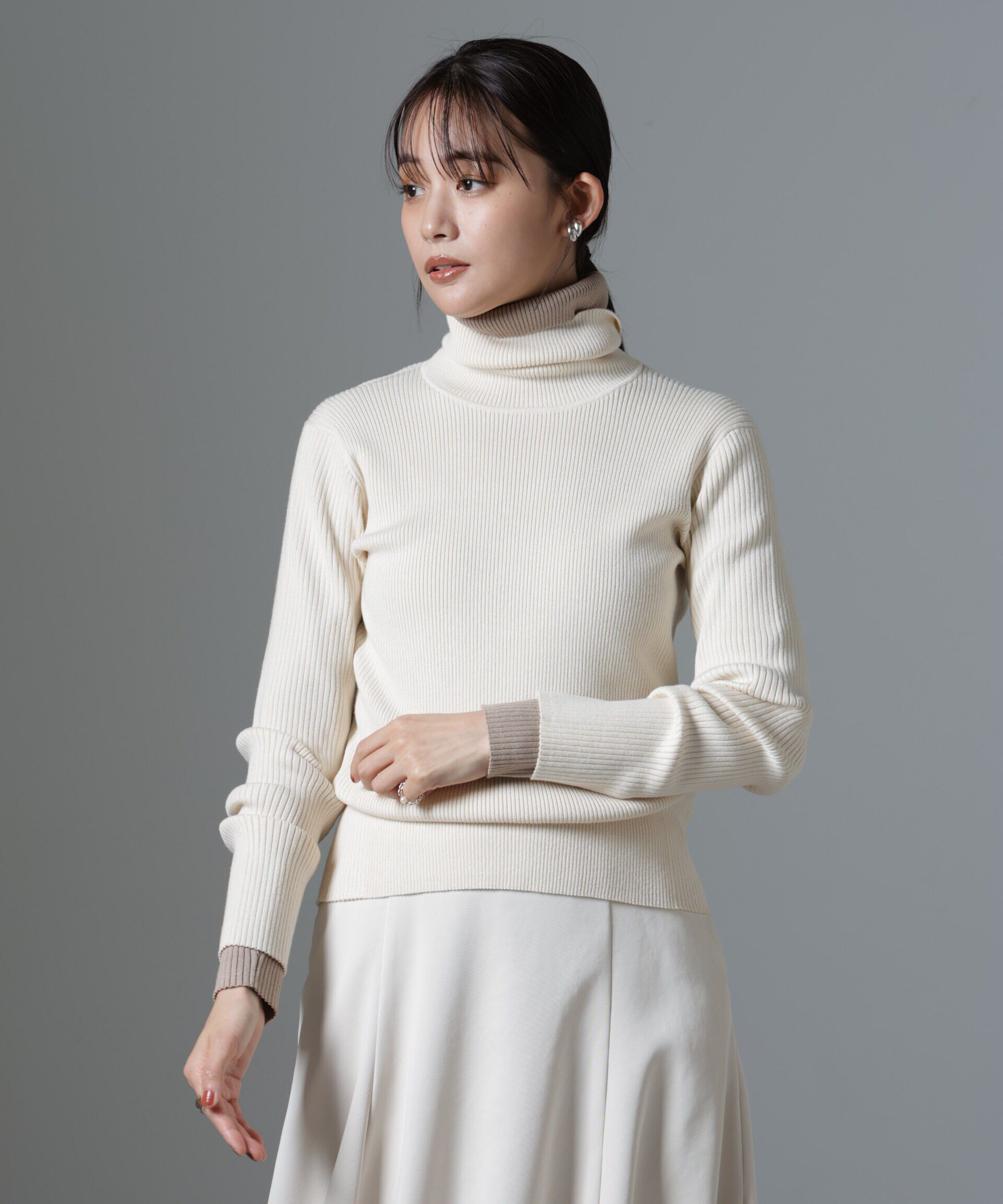 nano･universe「椿オイル加工リブタートルニット」|ニット・セーター|