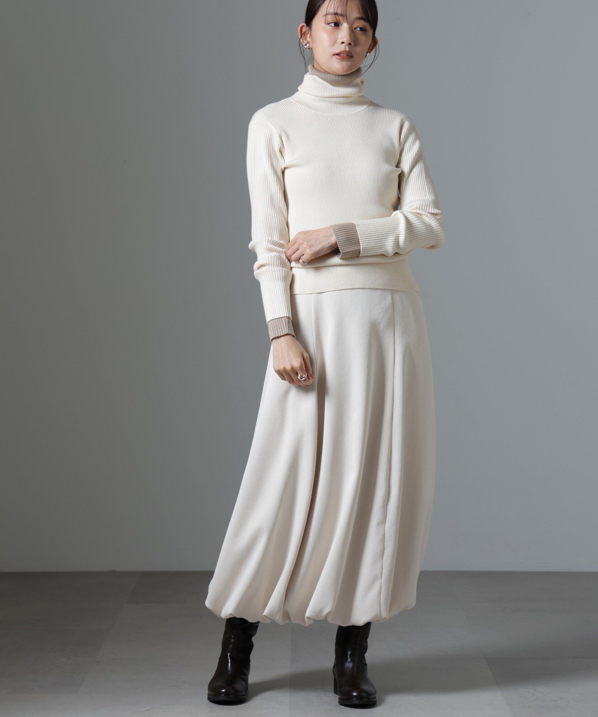 nano･universe「椿オイル加工リブタートルニット」|ニット・セーター|