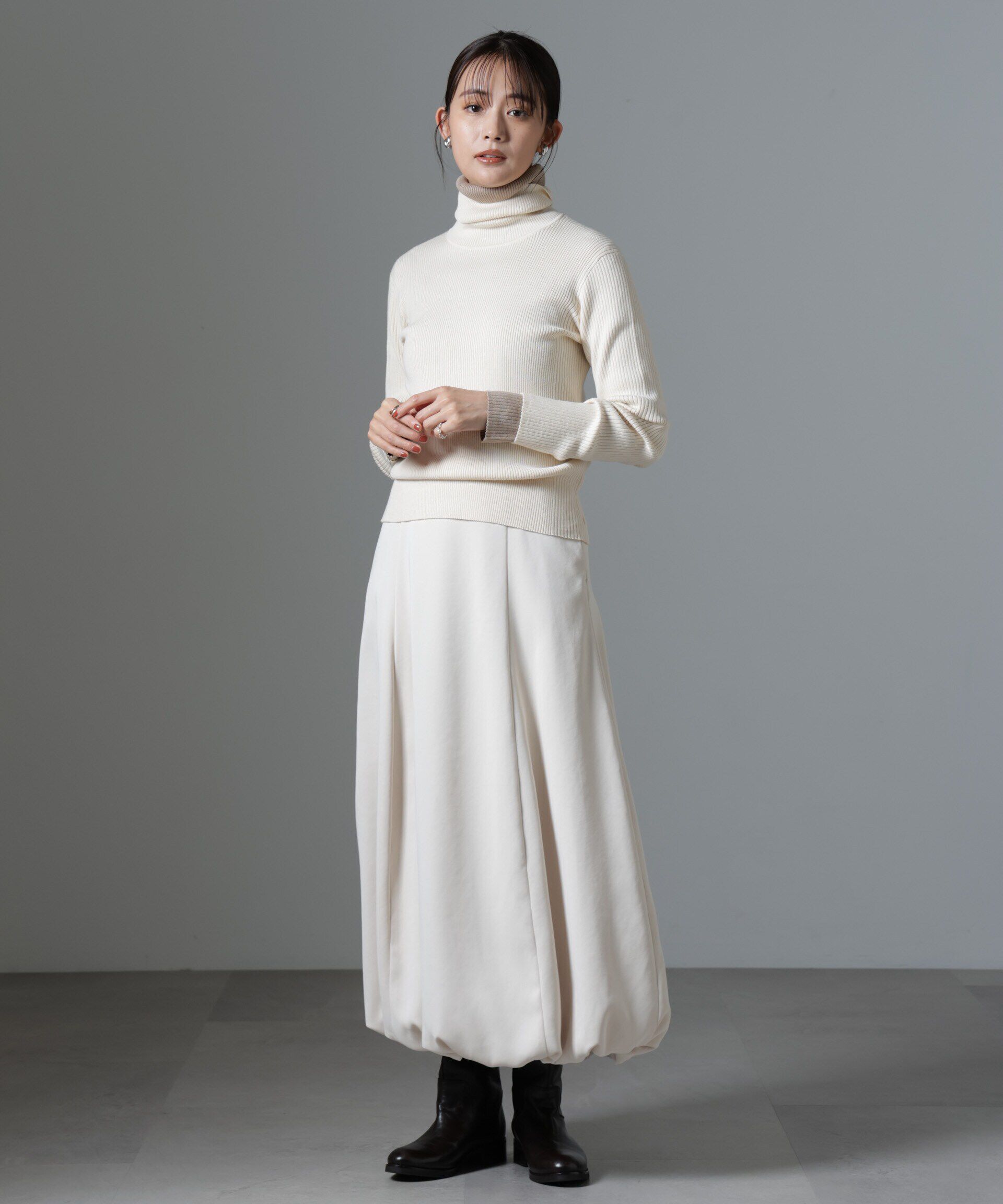 nano･universe「椿オイル加工リブタートルニット」|ニット・セーター|