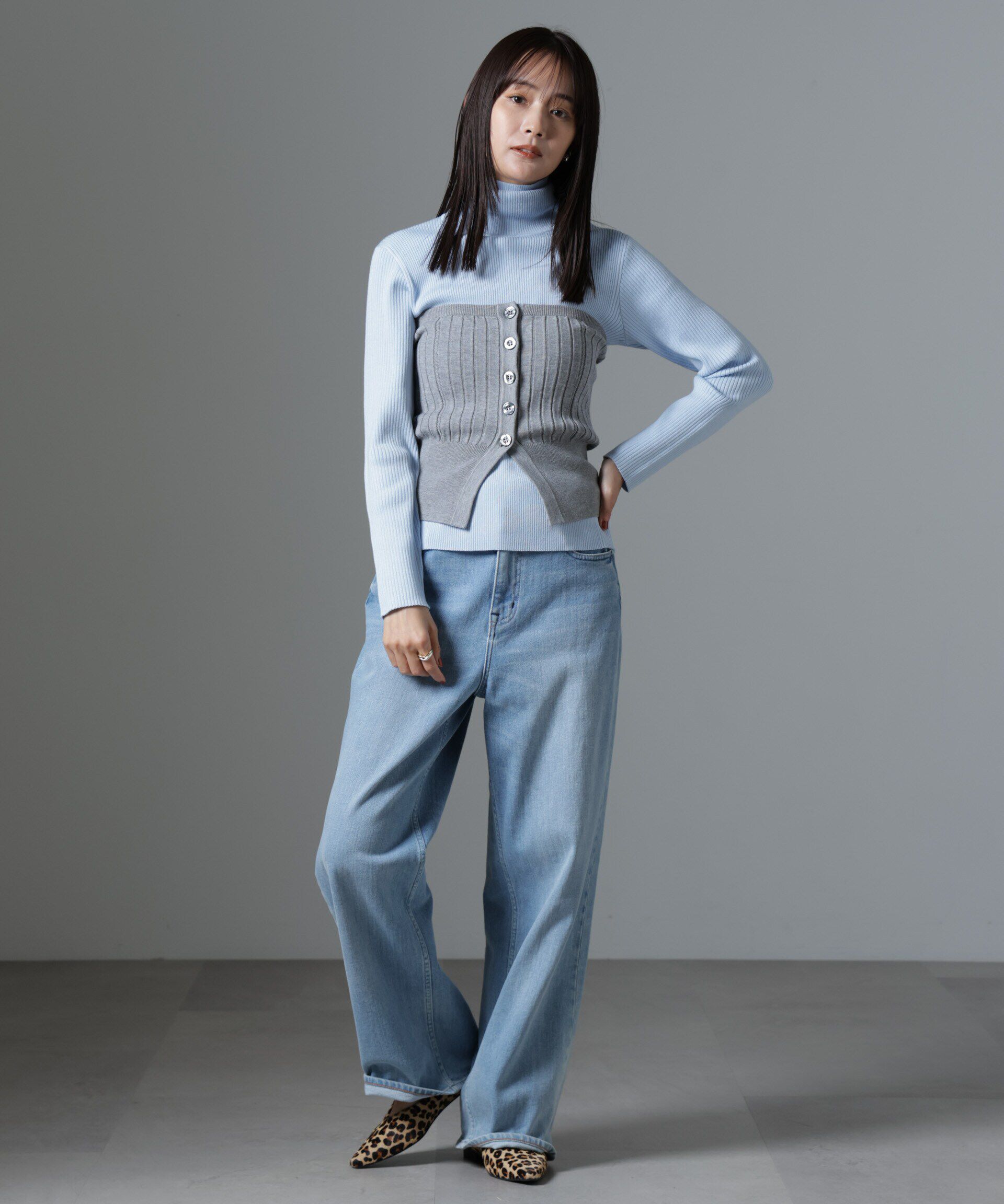 nano･universe「椿オイル加工リブタートルニット」|ニット・セーター|