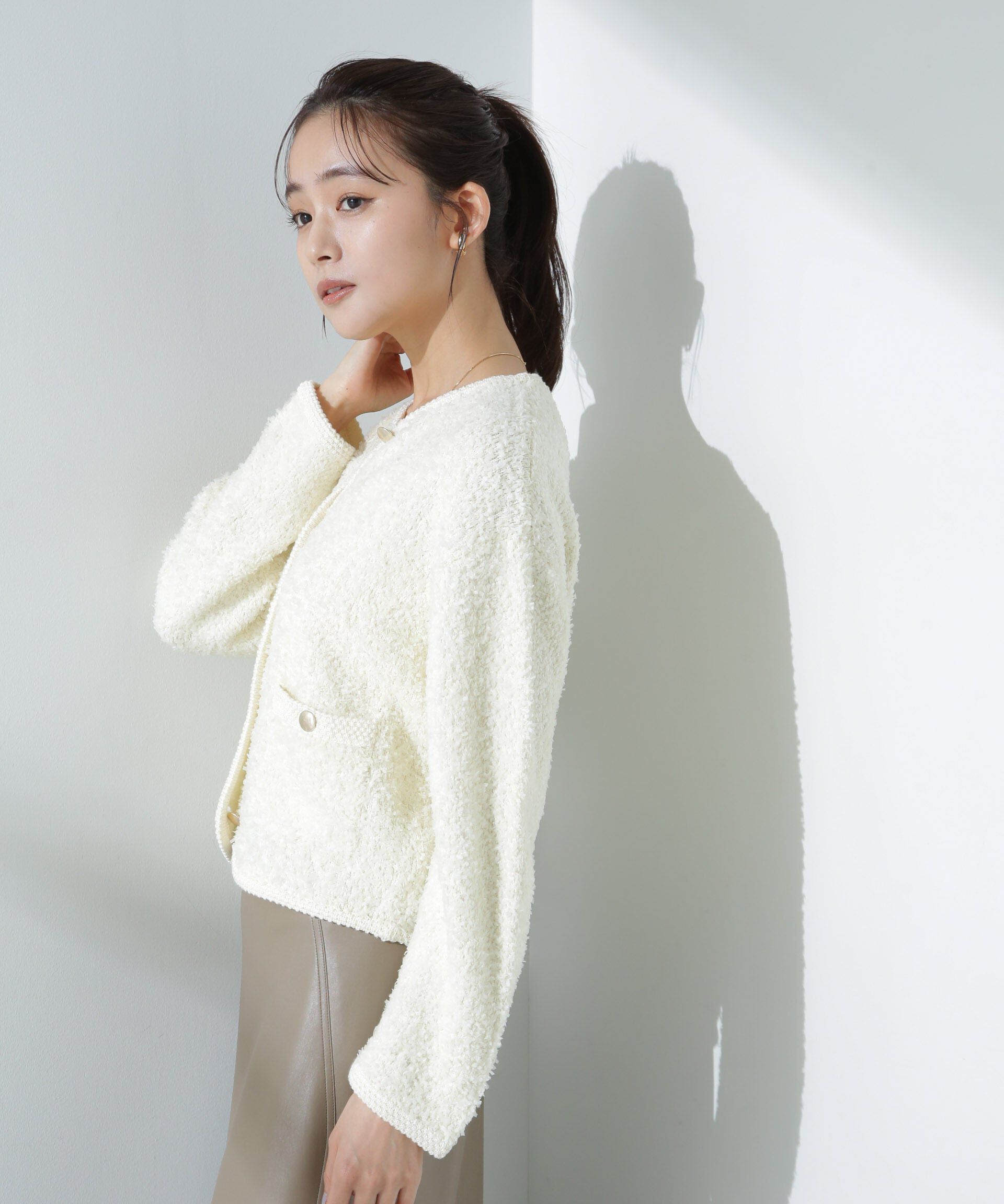 nano･universe「リボンヤーンニットジャケット」|ニット・セーター|