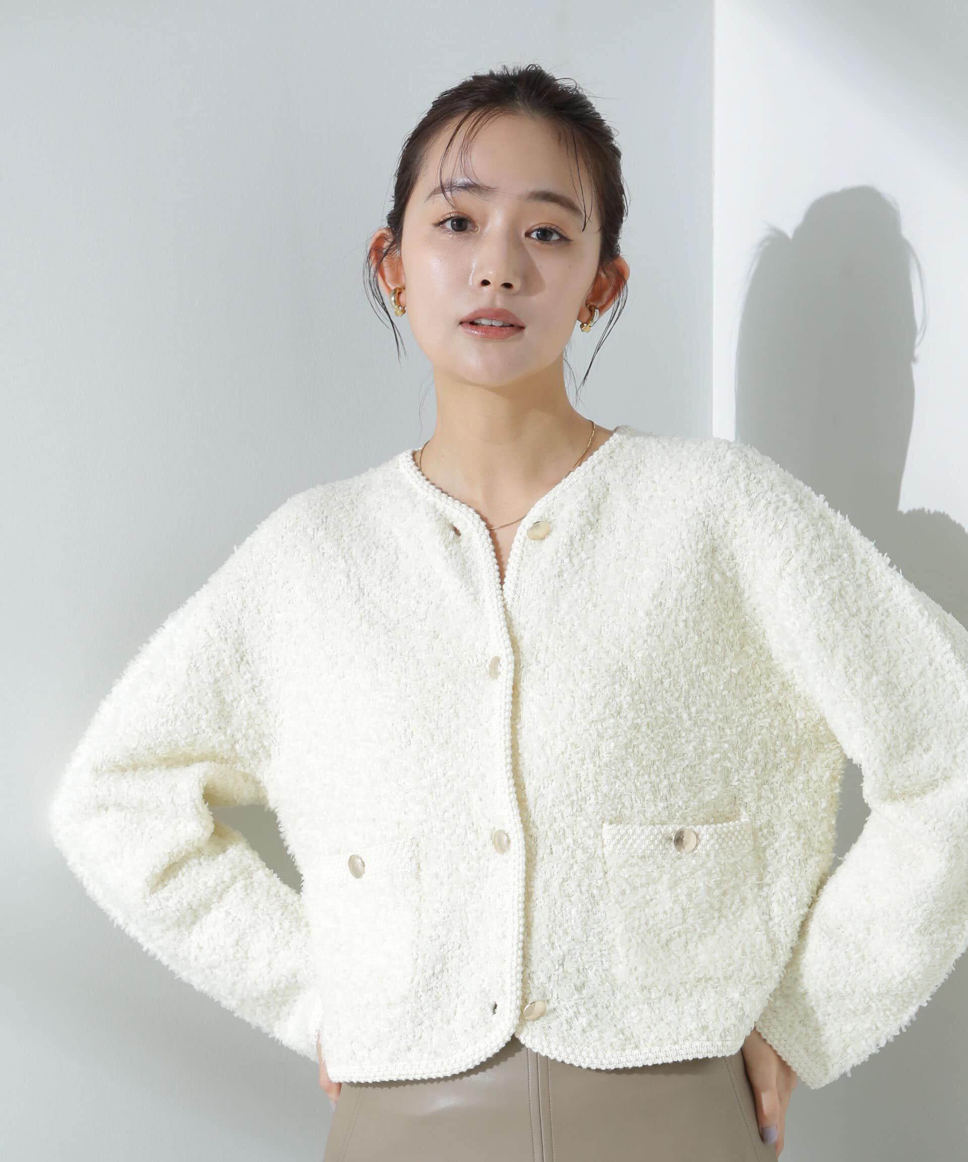 nano･universe「リボンヤーンニットジャケット」|ニット・セーター|