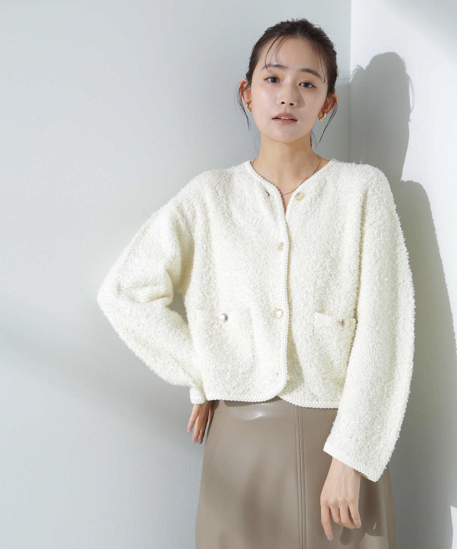 nano･universe「リボンヤーンニットジャケット」|ニット・セーター|