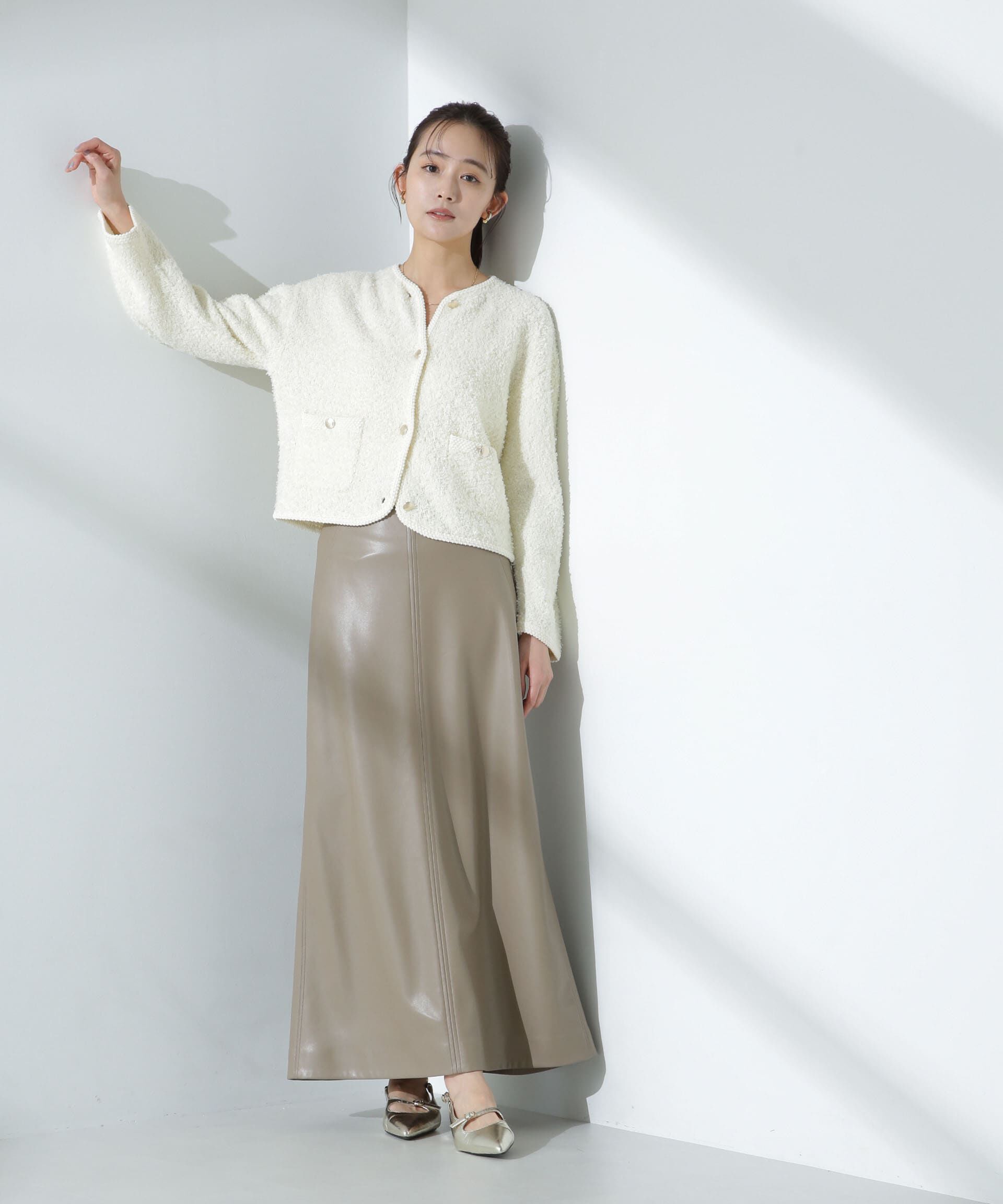 nano･universe「リボンヤーンニットジャケット」|ニット・セーター|