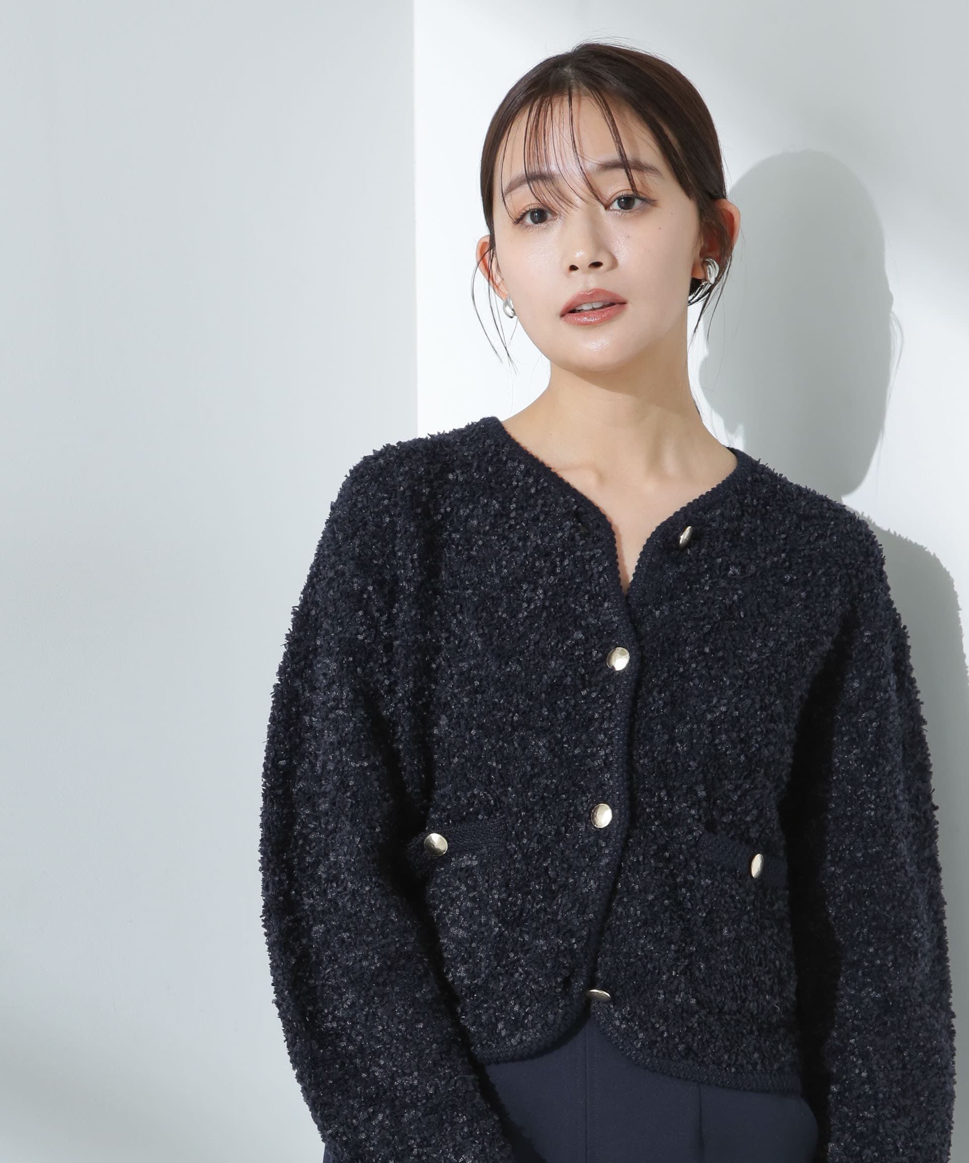 nano･universe「リボンヤーンニットジャケット」|ニット・セーター|