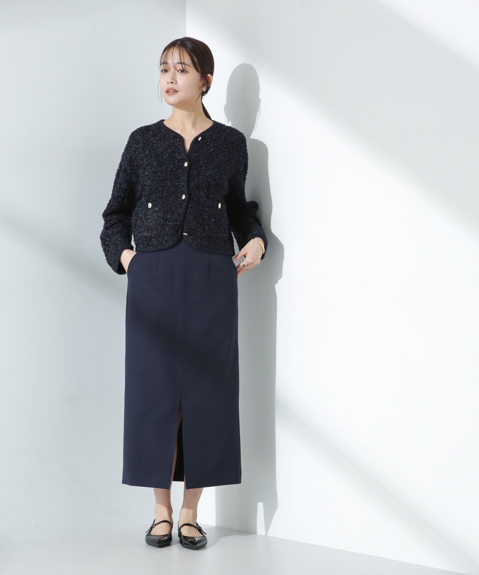 nano･universe「リボンヤーンニットジャケット」|ニット・セーター|