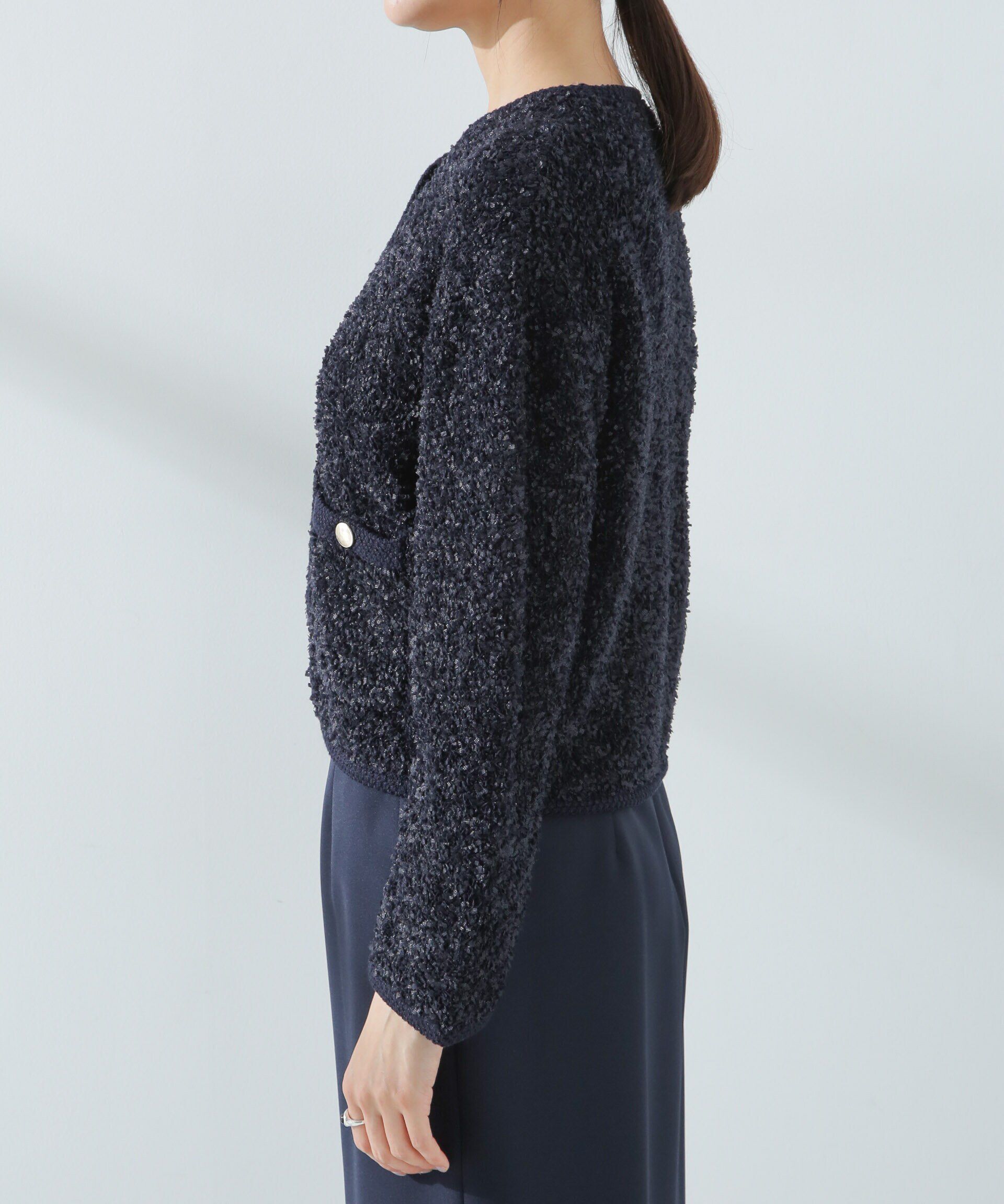 nano･universe「リボンヤーンニットジャケット」|ニット・セーター|