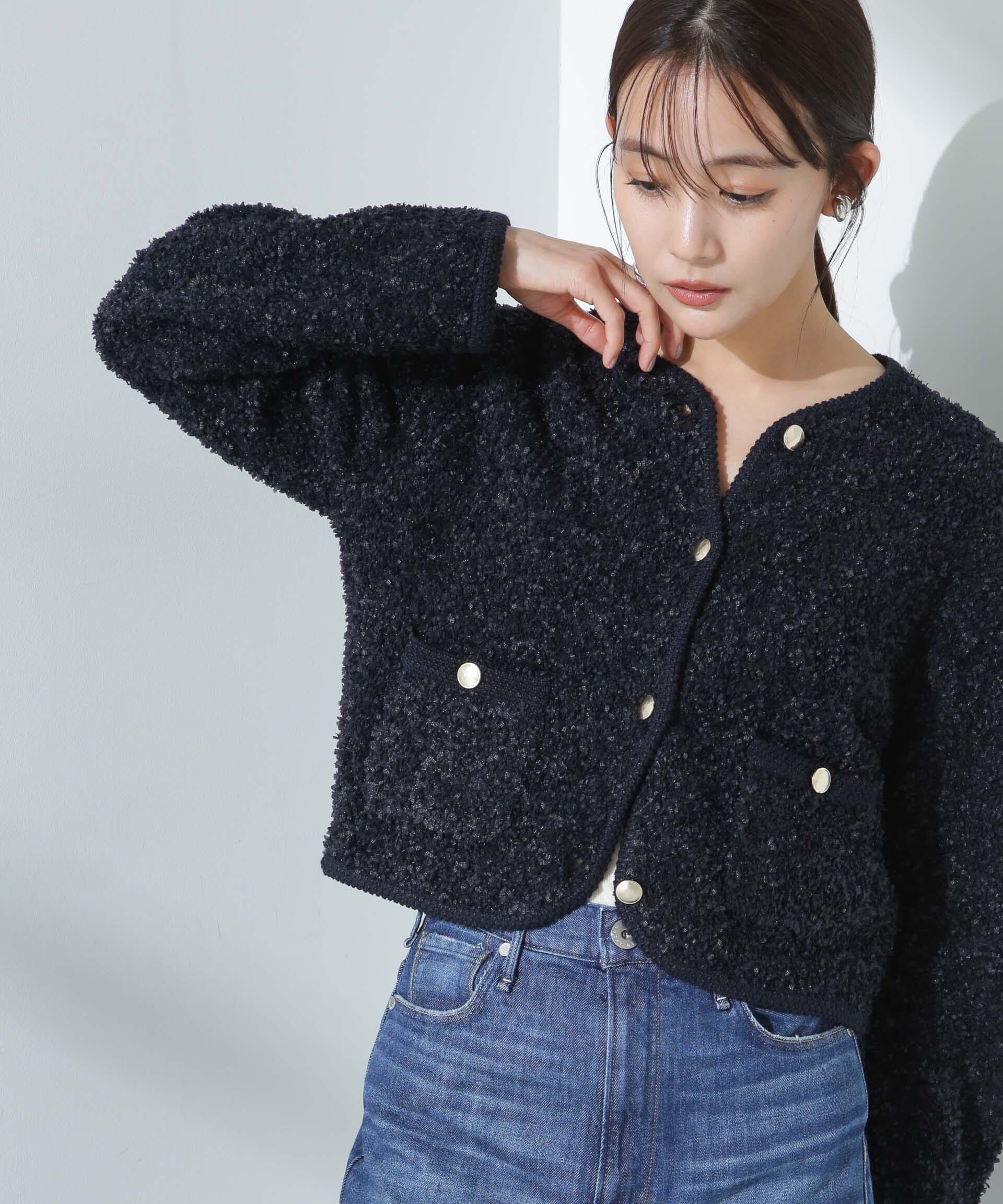 nano･universe「リボンヤーンニットジャケット」|ニット・セーター|