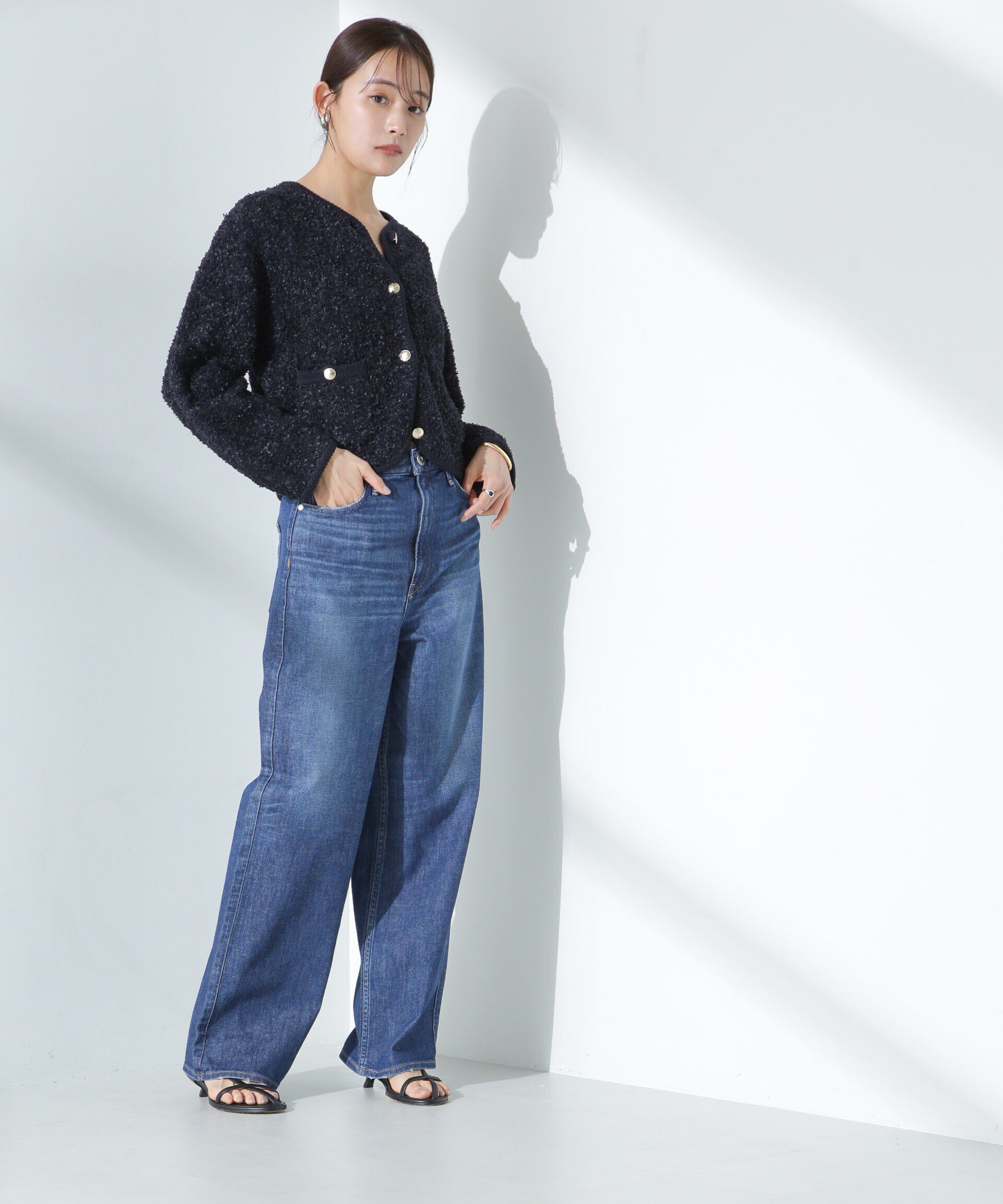 nano･universe「リボンヤーンニットジャケット」|ニット・セーター|