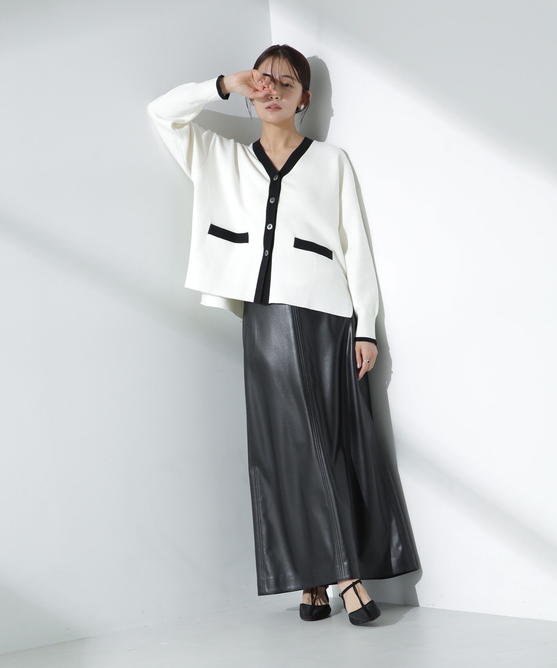 nano･universe「フェイクレザーマキシスカート」|スカート|