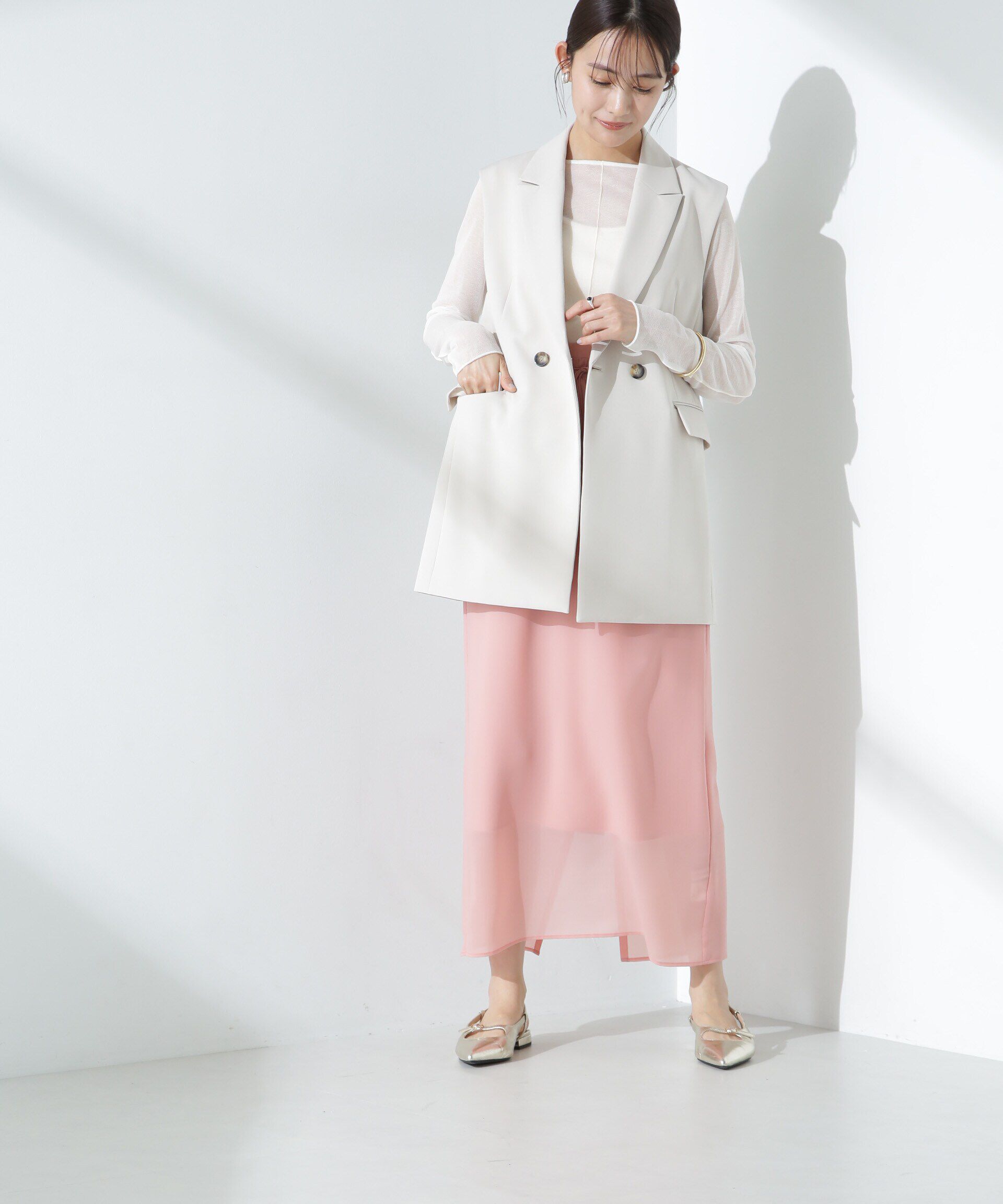 nano･universe「シアーストレッチサテン切り替えスカート」|スカート|