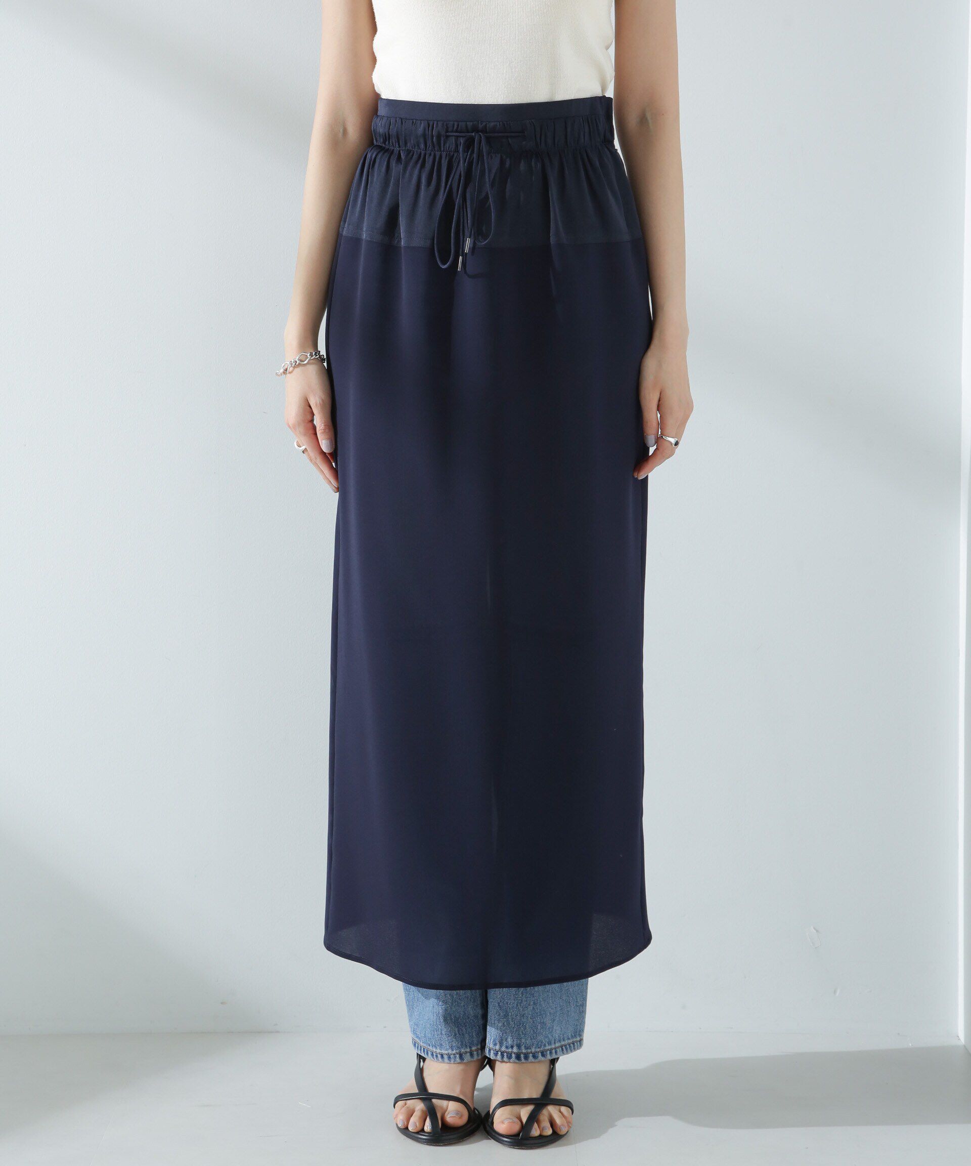 nano･universe「シアーストレッチサテン切り替えスカート」|スカート|